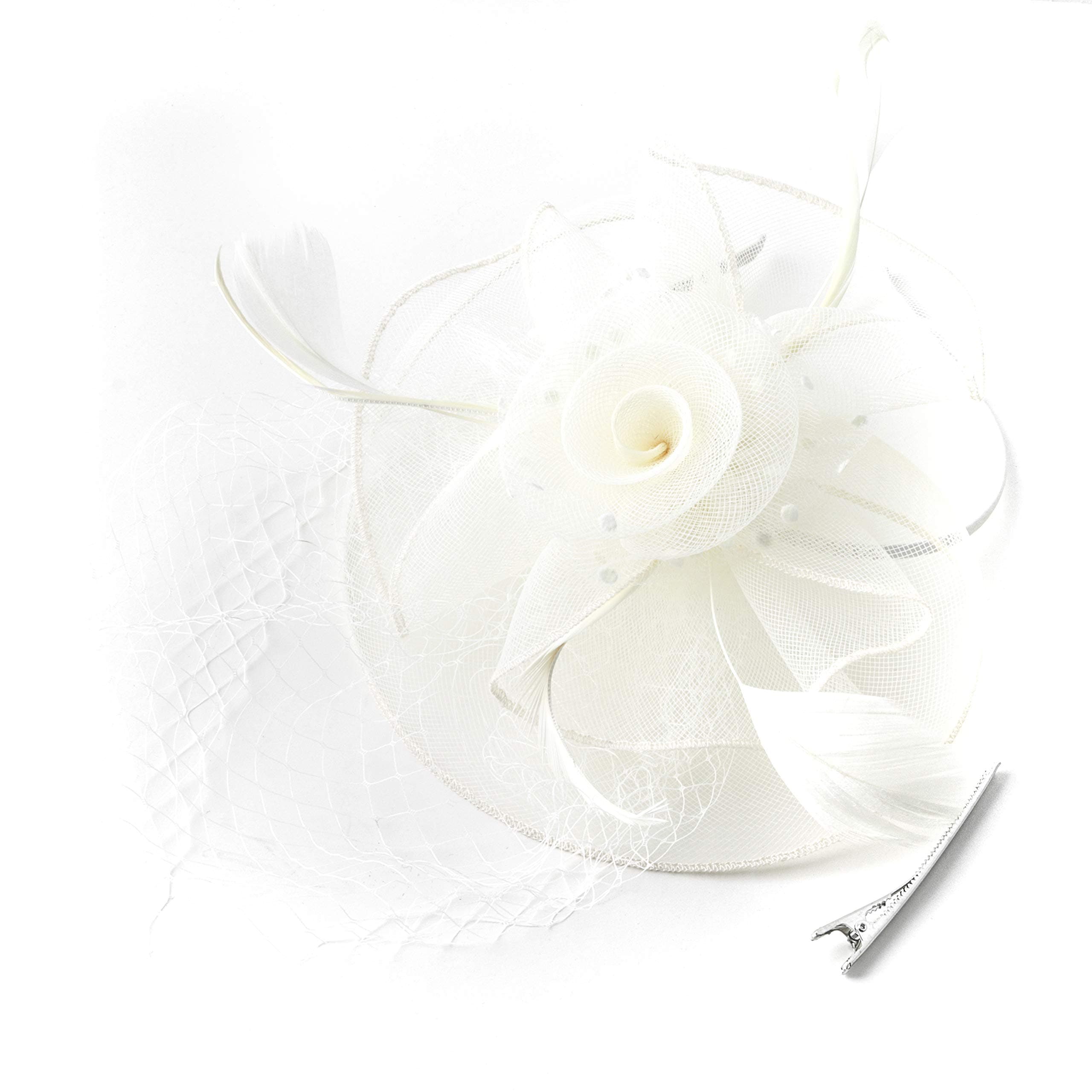 FENTORY Fascinators Women Sinamay Mesh Wedding Cocktail Hats Tea Party Derby Headband (Beige 3)