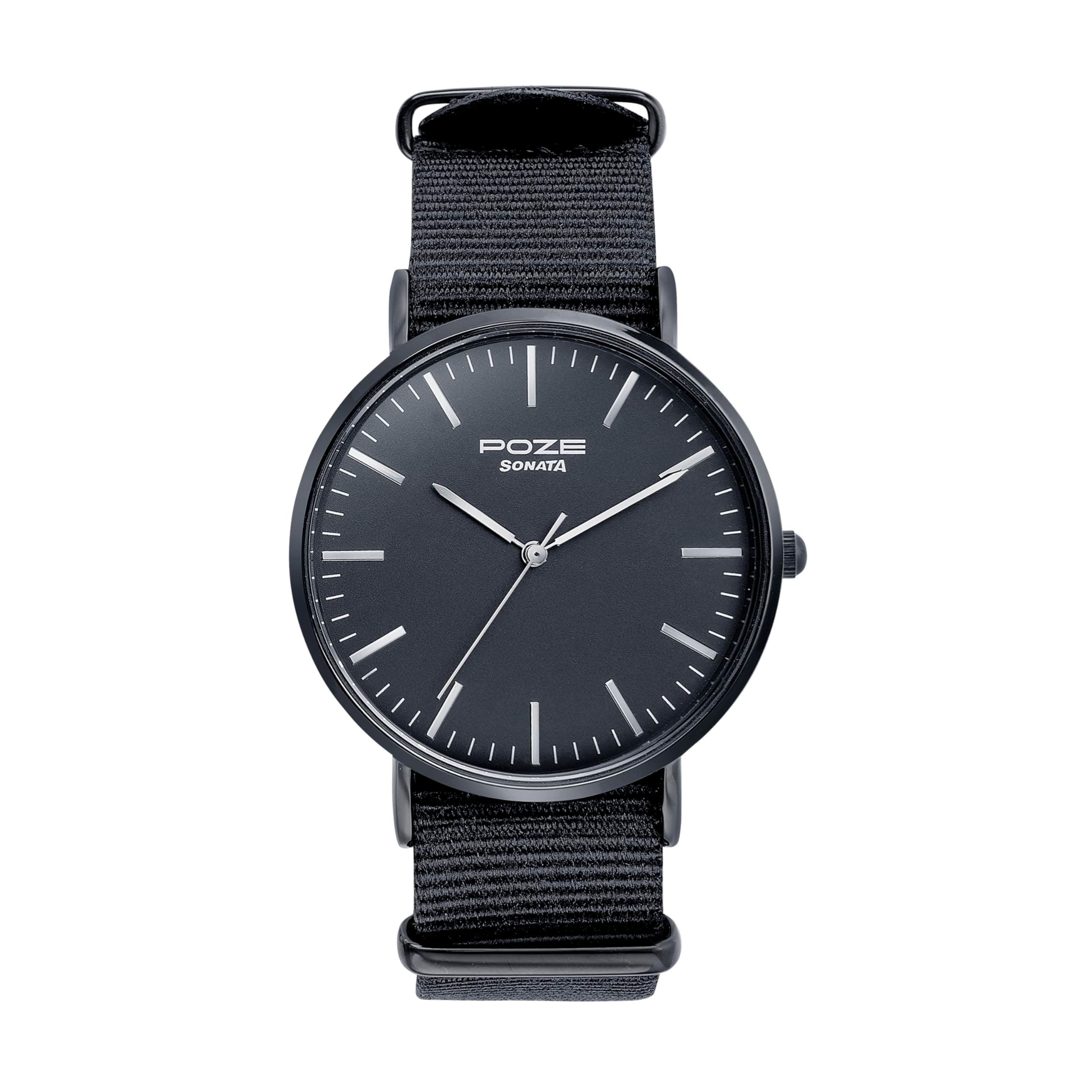 Sonata Poze Quartz Analog Black Dial Nylon Strap Watch for Men-SP70038NP01W