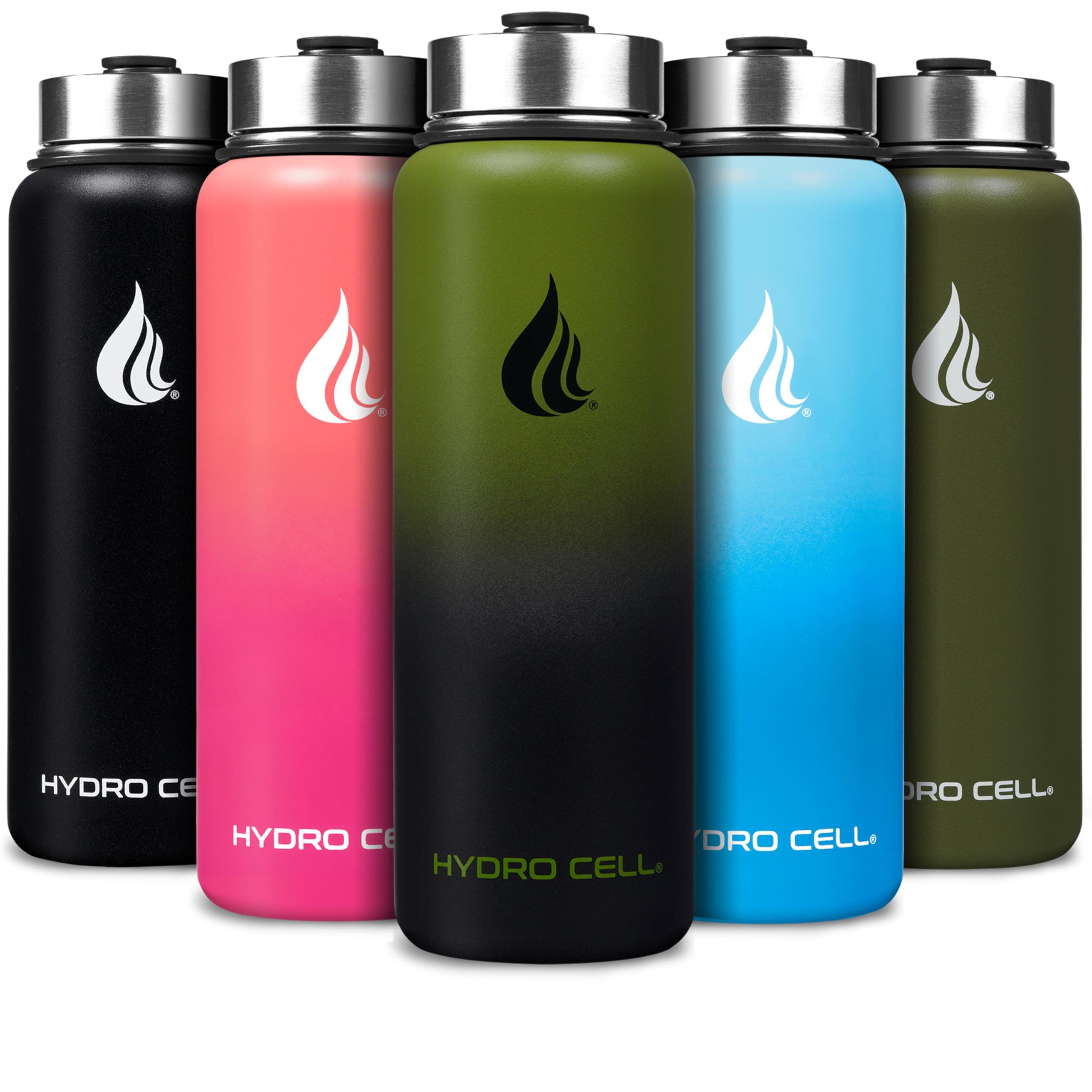 Hydro Cell Stainless Steel Insulated Water Bottle with Straw - for Cold & Hot Drinks - Metal Vacuum Flask with Screw Cap and Modern Leakproof Sport Thermos for Kids & Adults (Army/Black 40oz)