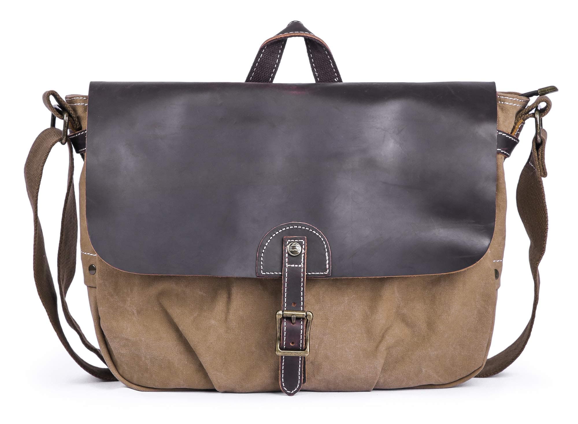 Gootium Canvas Leather Messenger Bag - Vintage Shoulder Bag, Khaki