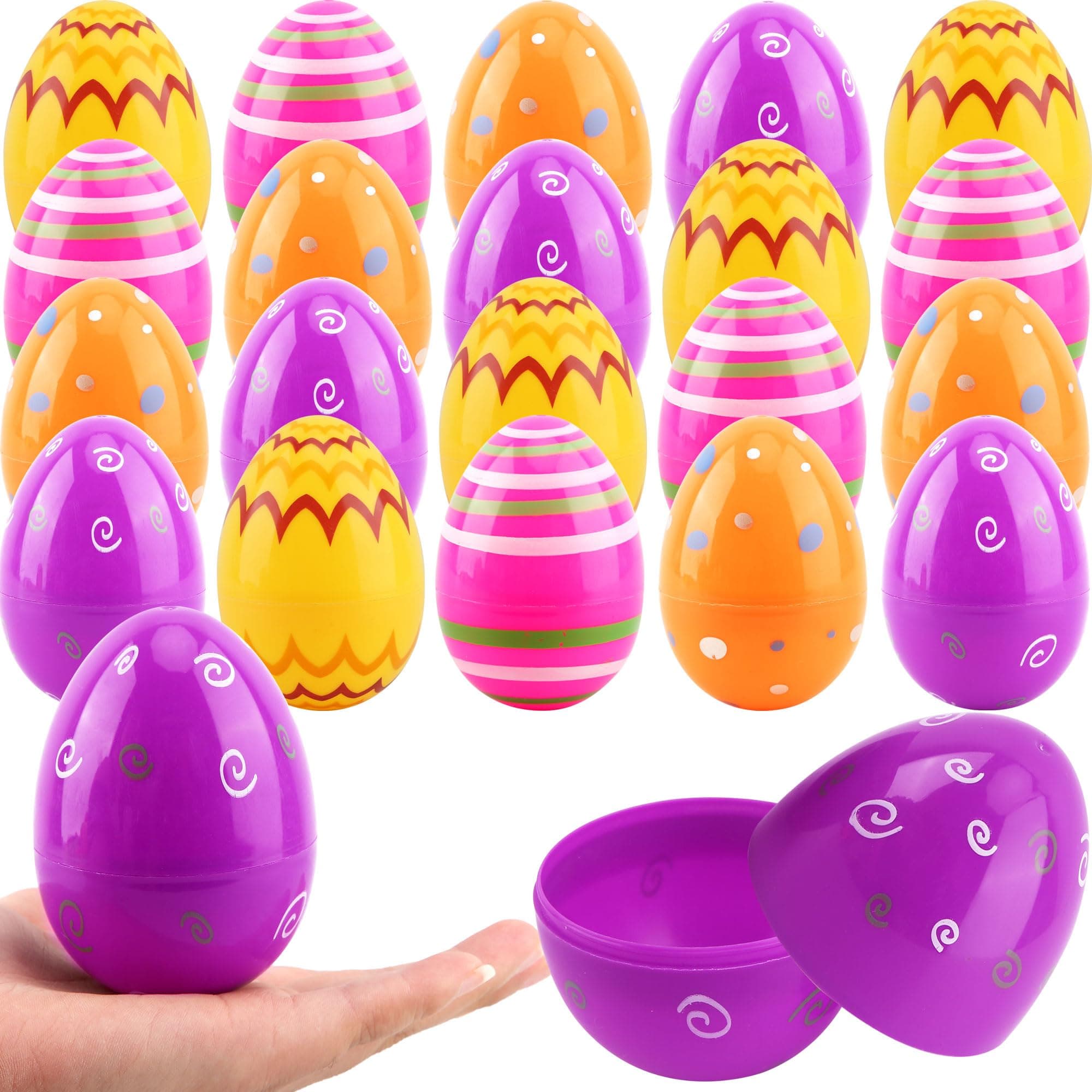 20 Pcs 3.5 Inch Printed Easter Eggs Plastic Fillable Easter Eggs Empty Easter Egg for Easter Egg Hunt Basket Stuffers Fillers Party Supplies