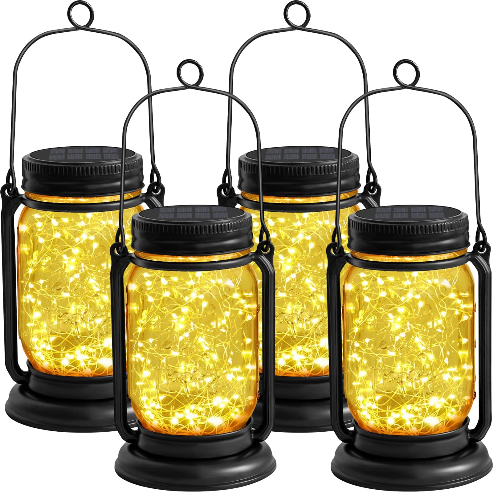 4 Pack Hanging Solar Lantern Lights,Vintage Glass Mason Jar Solar Fairy Lights, Birthday Mothers Day Gifts for Woman Mom Grandmom,Outdoor Decorative Waterproof Table Lamp for Yard Lawn Tree