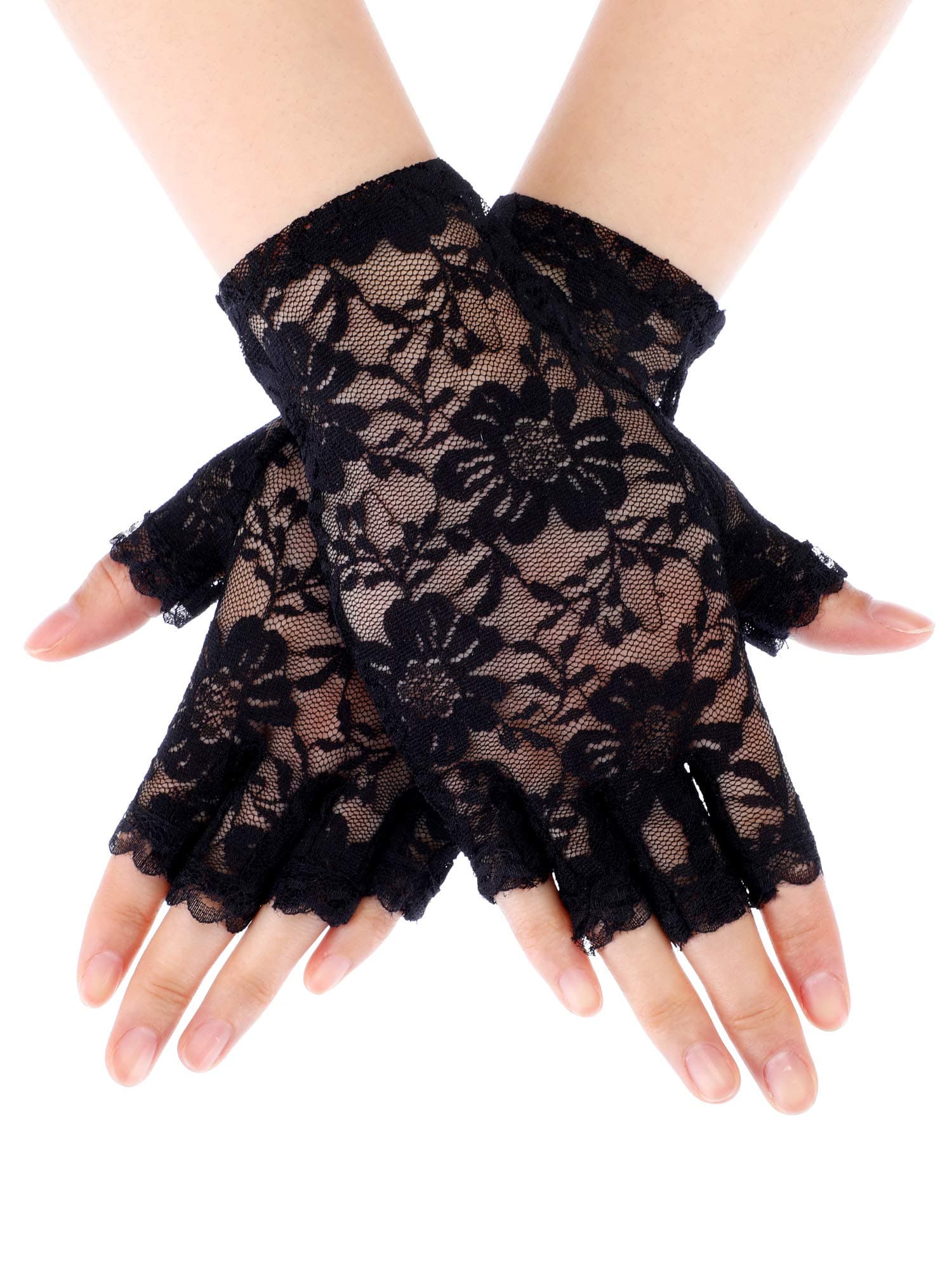Lace Gloves for Women 1920s Sunblock Fingerless Bridal Short Floral Sunblock Gloves for Opera Tea Party