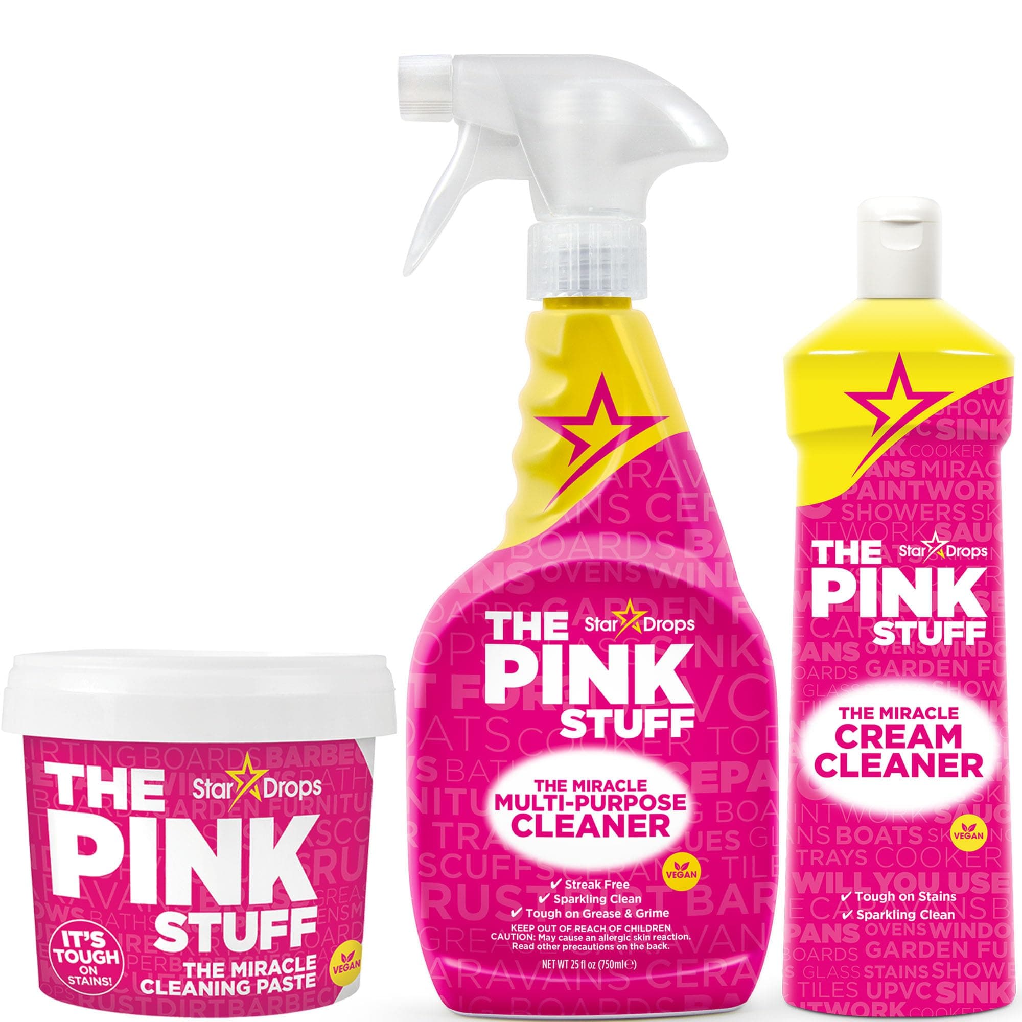 Stardrops The Pink Stuff Miracle Cleaning Bundle – Multi-Purpose Paste, Spray & Cream Cleaner (3-Pack) – Tough on Stains, Gentle on Surfaces