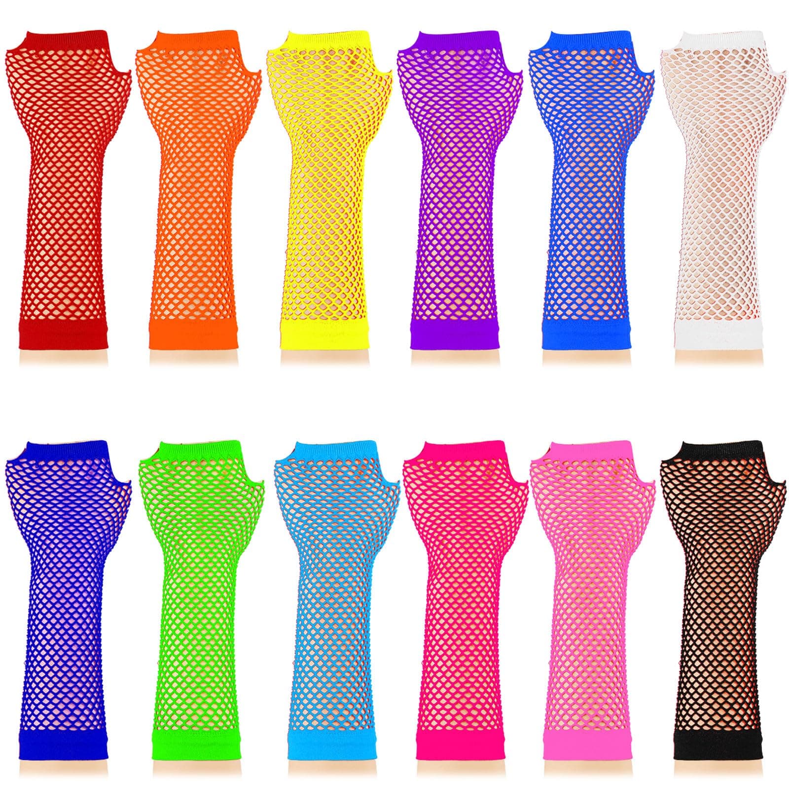 12 Pairs Fishnet Gloves Fingerless Neon Gloves for Women Men 80s Party Costume Accessories Supplies