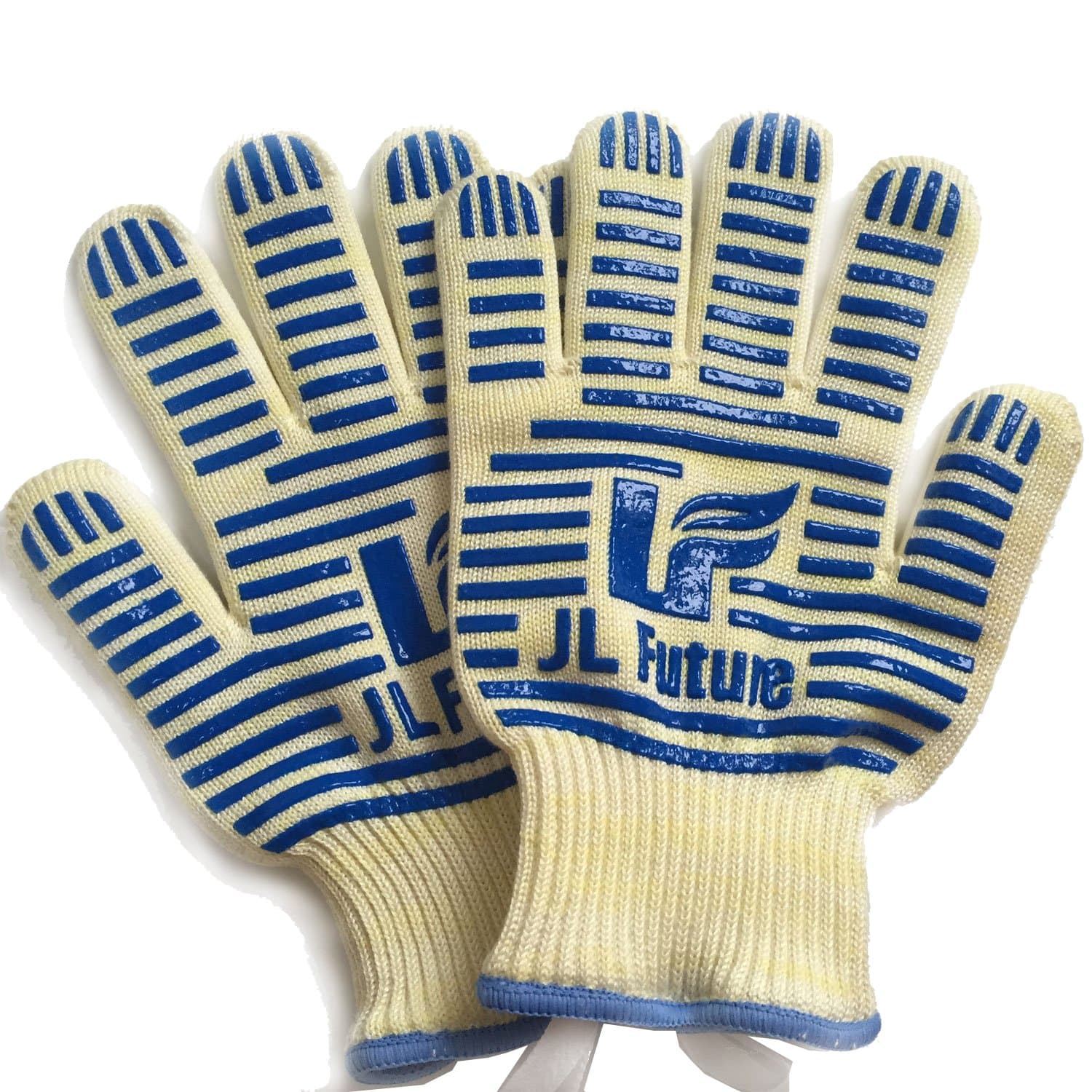 JL Future Cooking Gloves Heat Resistant 662°F Top Quality BBQ Glove 5 fingers Flexi Silicone Grip Gift Box Packaging 2 Color (Full Size, Blue)