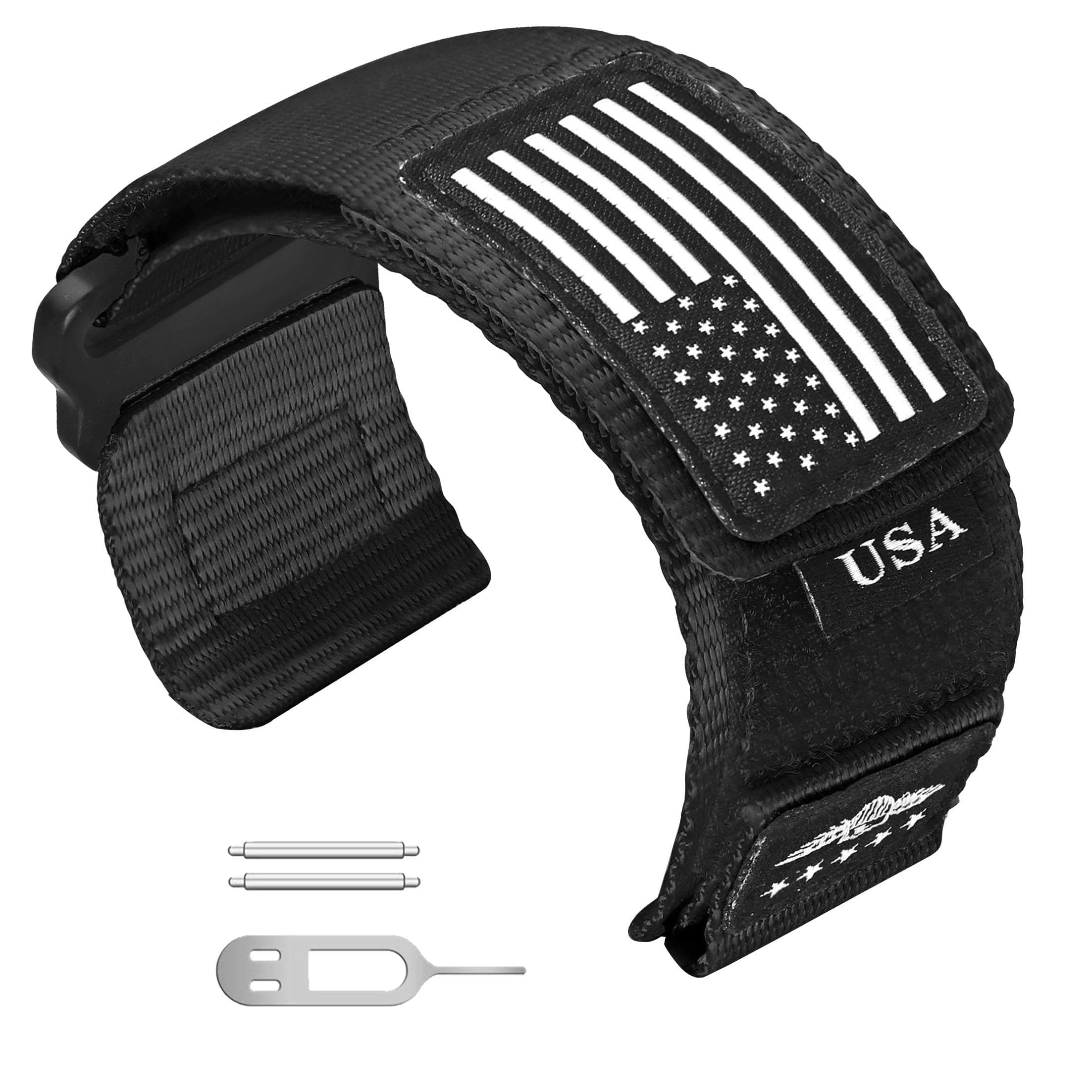 Abanen Rugged Tactical Nylon Watch Band for Garmin Instinct/Instinct 2 Solar, 22mm Sport Strap with Stars-Stripes Flag for Instinct Tactical/Tide/Esports/Instinct Solar