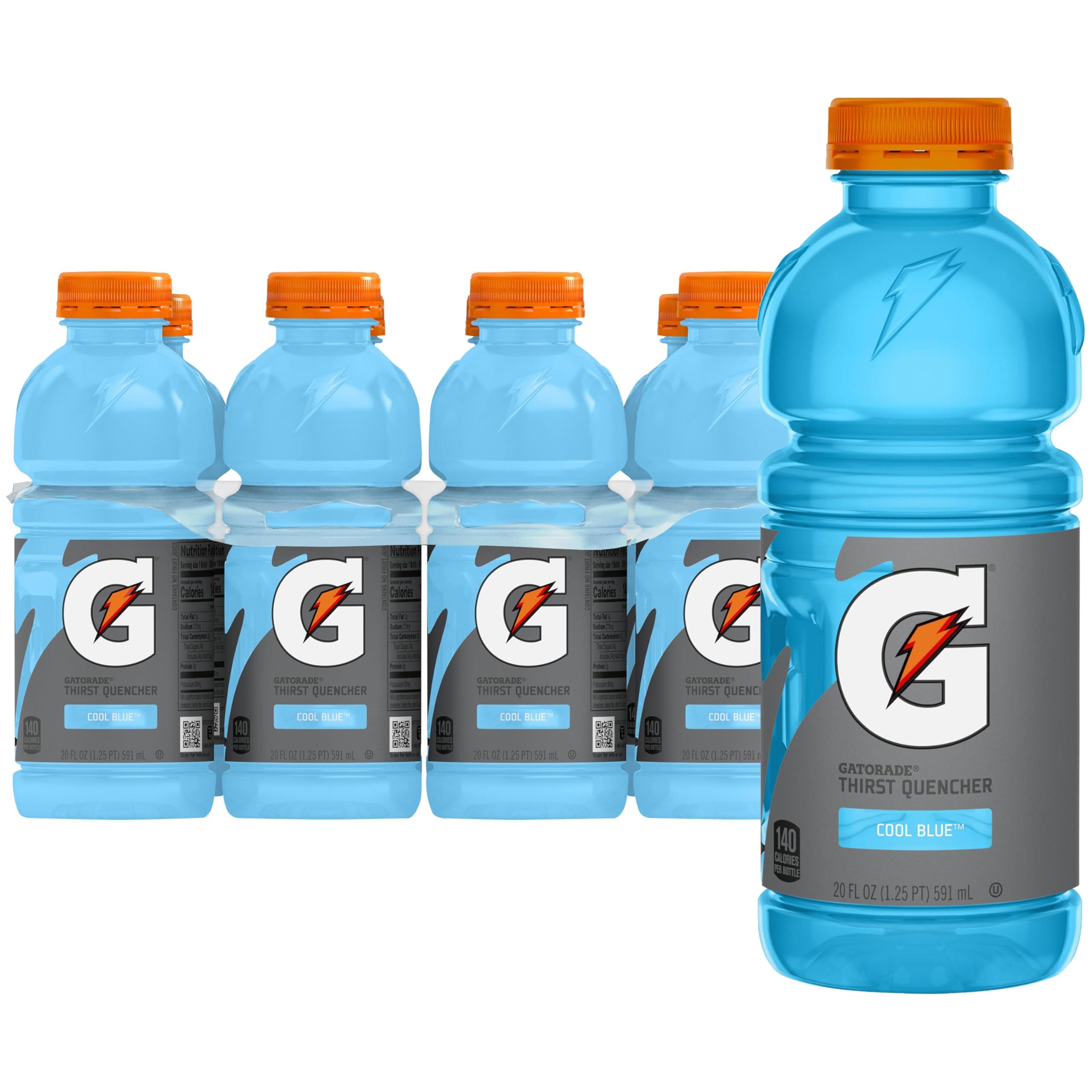 Thirst Quencher Sports Drink, Cool Blue, 20oz Bottles, 8 Pack, Electrolytes for Rehydration