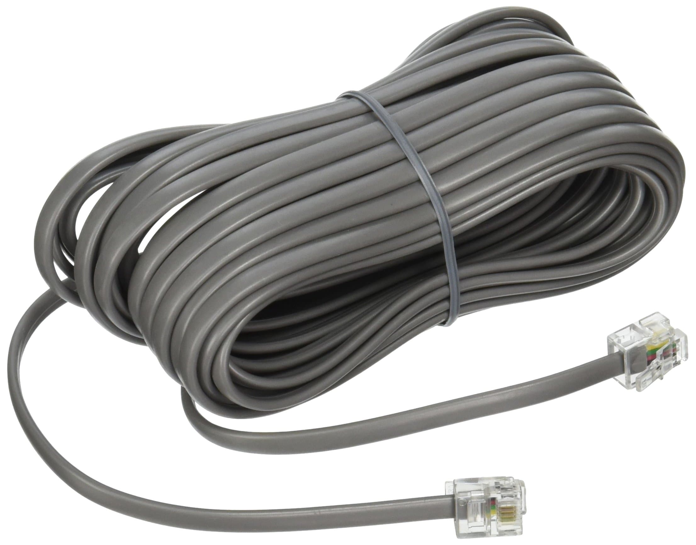 Premium Telephone Line Cord Heavy Duty Silver Satin 4 Conductor 25-ft by TeleDirect