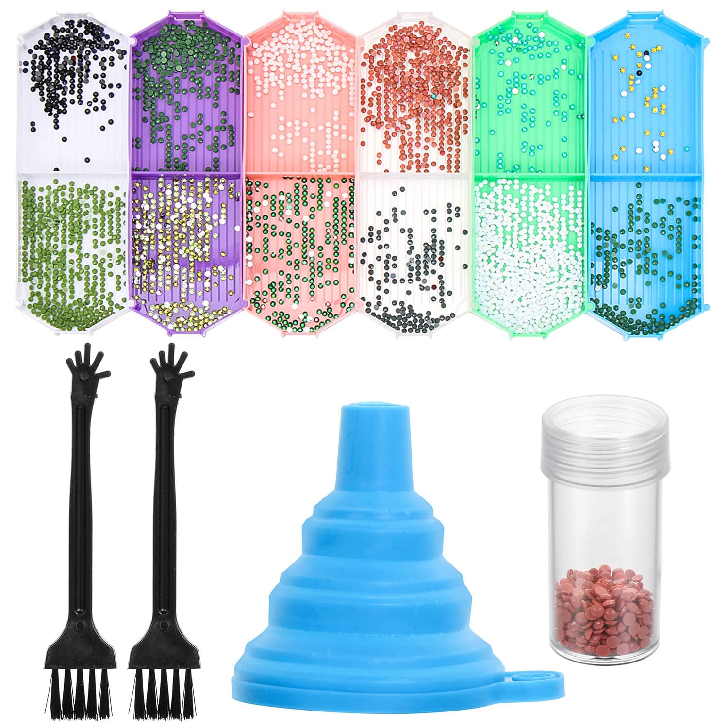 10Pcs Upgrade Large Capacity Diamond Painting Trays, Diamond Rhinestone Plate, Bead Sorting Trays, Diamond Painting Accessories with Silicone Funnel, Drill Bottle and Cleaning Brush