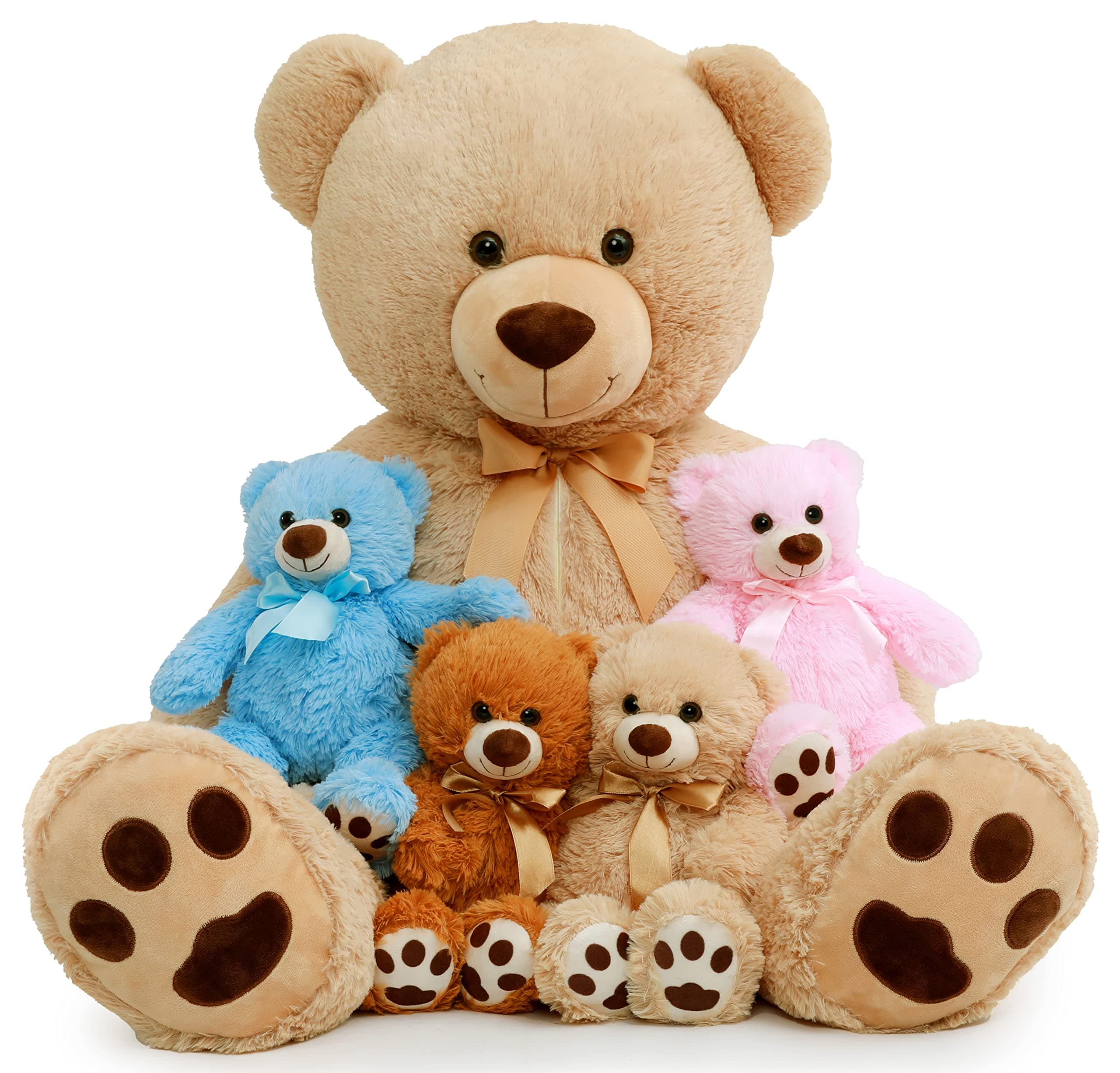 MorisMos Giant Teddy Bear Plush with 4 Baby Bears in Belly, Big Teddy Bear for Girlfriend, Kids on Baby Shower, Birthday, Valentine's, Christmas, Children's Day, Blue, Pink