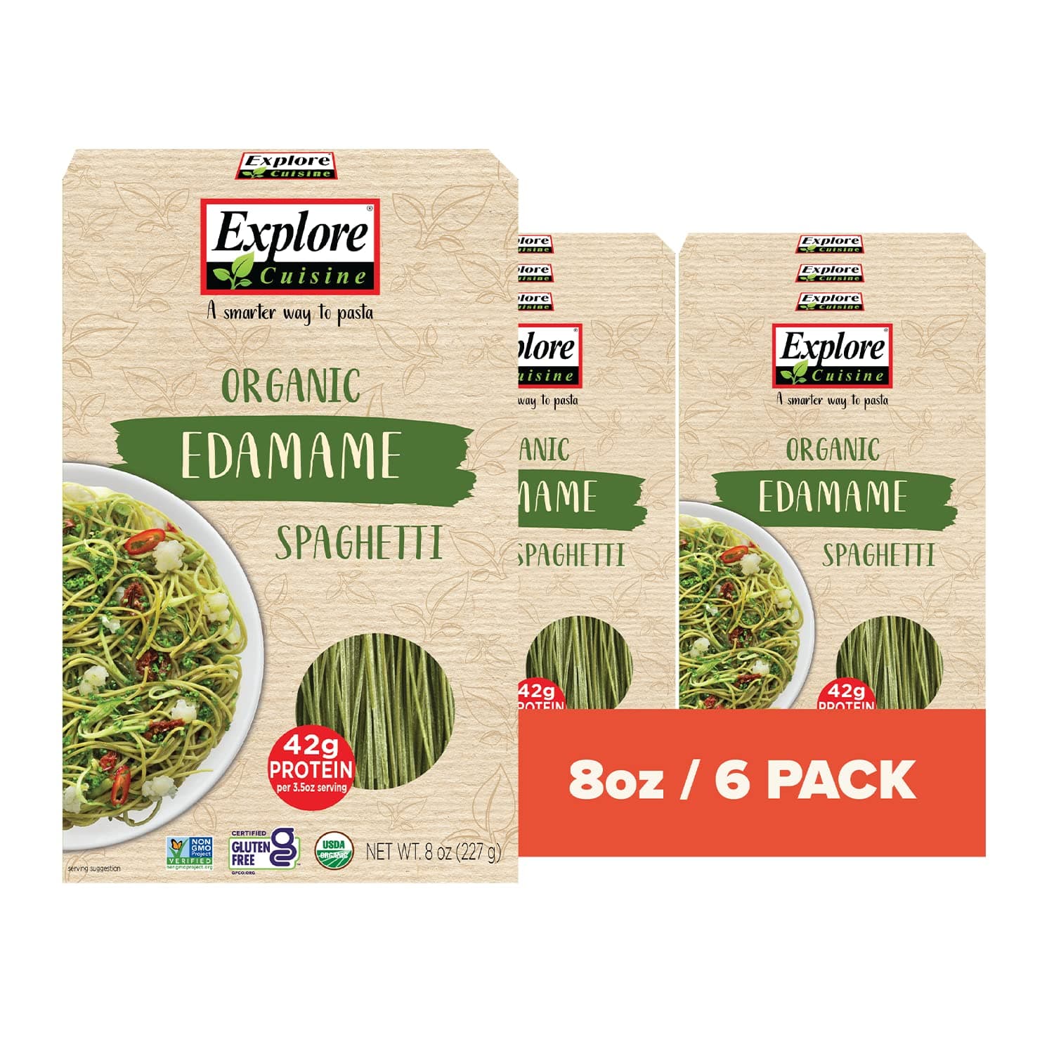 - Explore Cuisine Organic Edamame Spaghetti - Pack of 6 (8 oz) - Easy-to-Make Gluten Free Pasta - High in Plant Protein & Fiber - Vegan, Keto Friendly, Non- GMO - 24 Total Servings