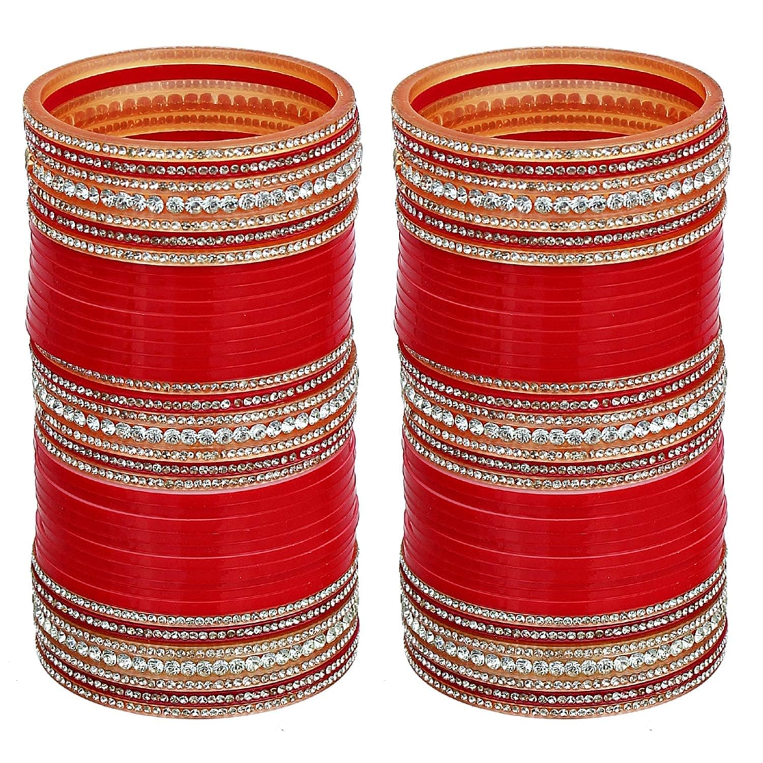 Lucky Jewellery Bridal Bangle Set Wedding punjabi chuda Designer chura, Red Acrylic Choora Set for Women (446-G1C1-NT-R)