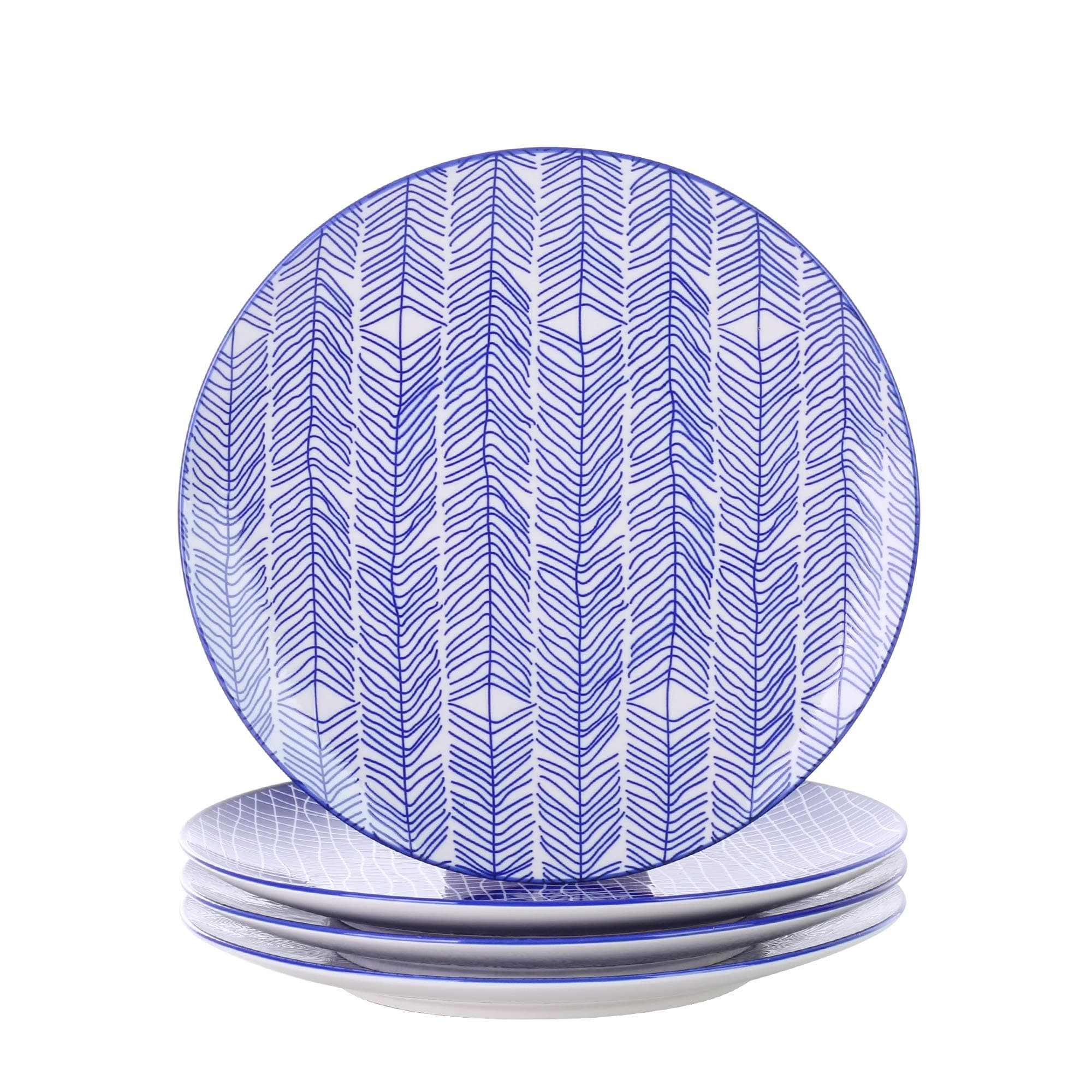 vancasso Porcelain Dessert Plates, 4-Piece Blue Patterned Porcelain Ceramic 10.5" Round Dessert Dishes Dinner Plates, Blue