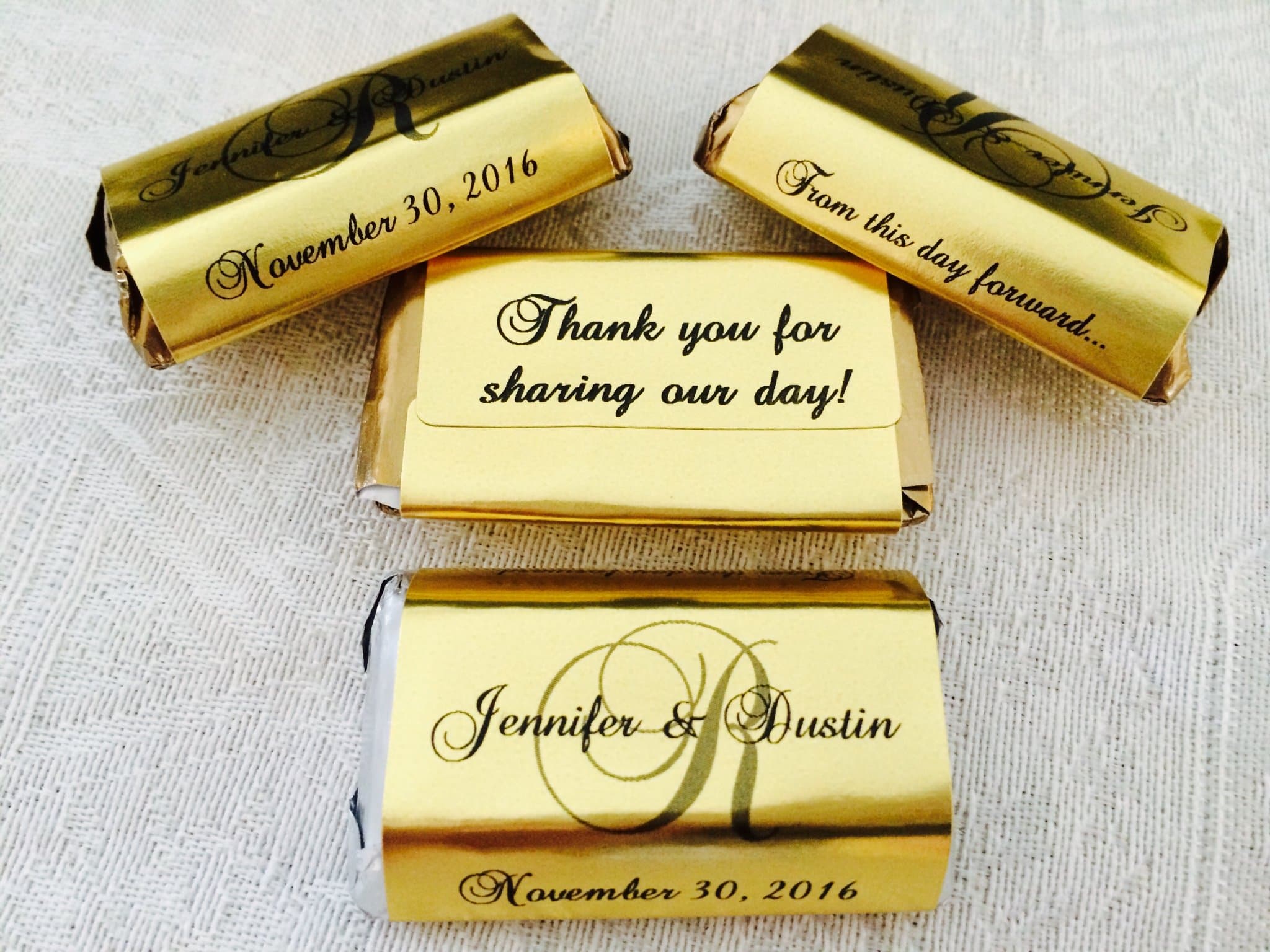 180 GOLD FOIL Monogram Wedding Candy wrappers/stickers/labels for your HERSHEY MINIATURES chocolate bars (Personalized Favors) for any Party or Event by The Camera Depot