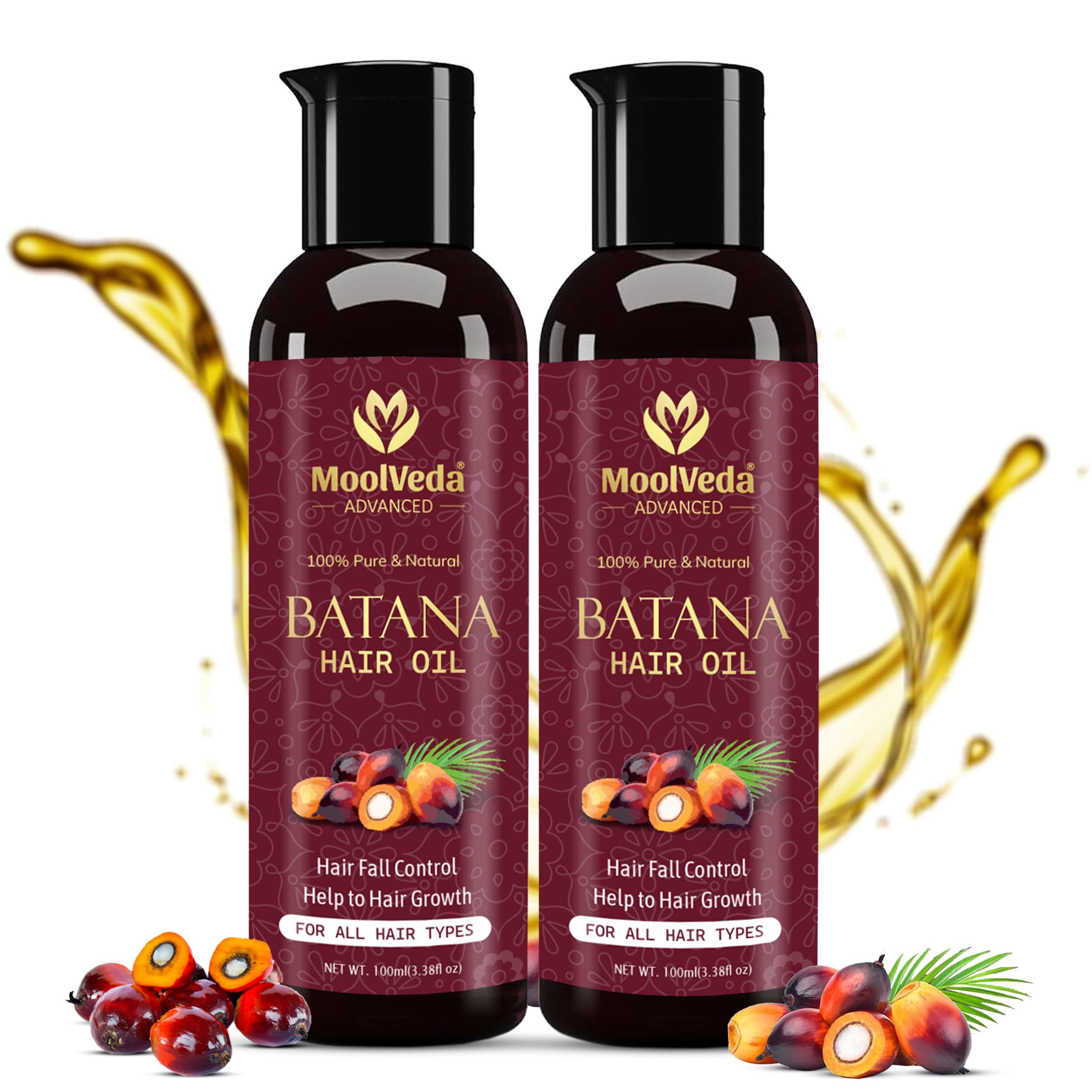 Pure Batana Oil for Hair Growth By Dr Sebi Sourced From Honduras | Promotes Thicker, Shiny, Stronger & Healthy Hair | Hair Fall Control | 100 ml, Pack of 2