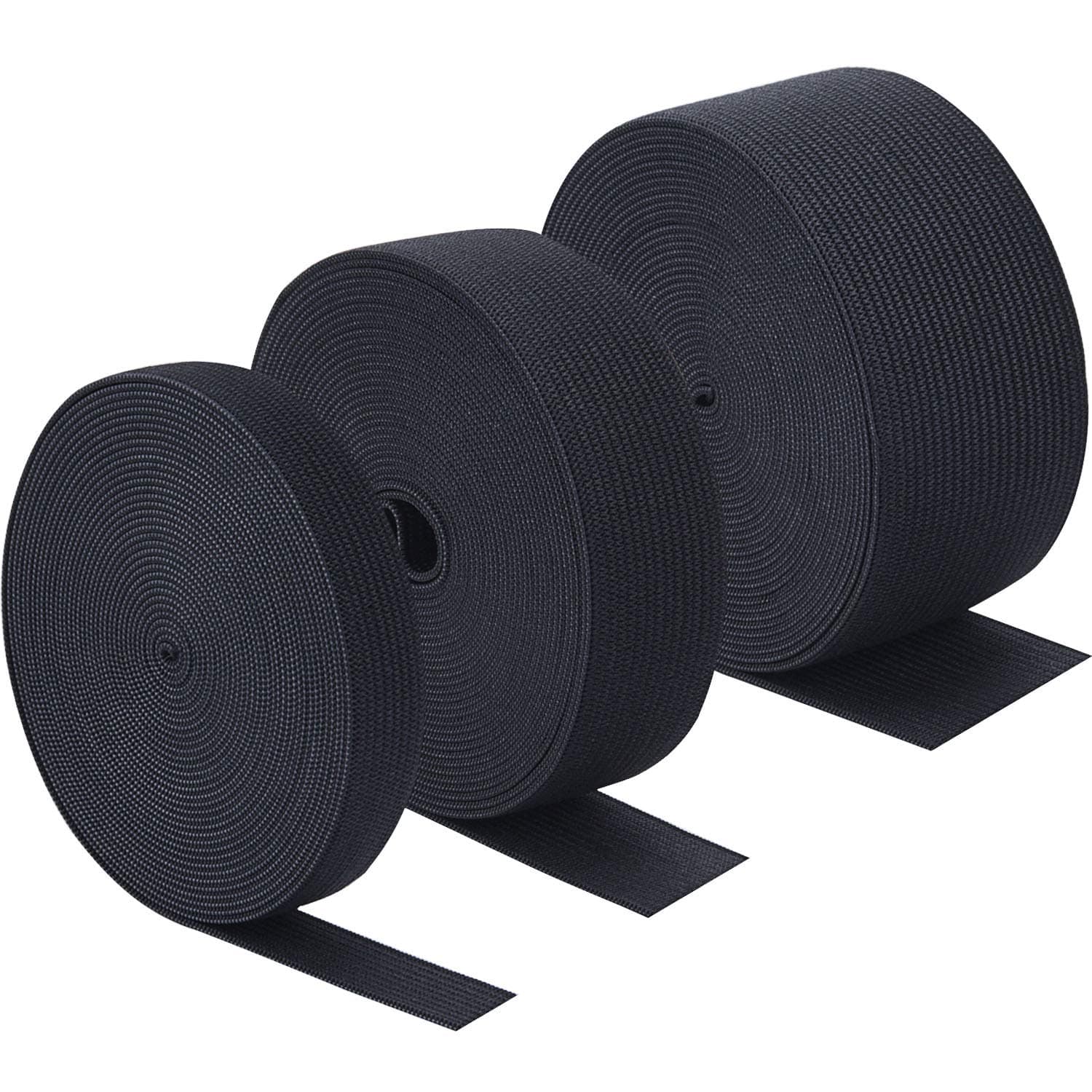 3 Rolls Sewing Stretch Elastic Band Spool, 3/5, 1, 1-1/2 Inch in Width, 5.5 Yards/Roll (Black)