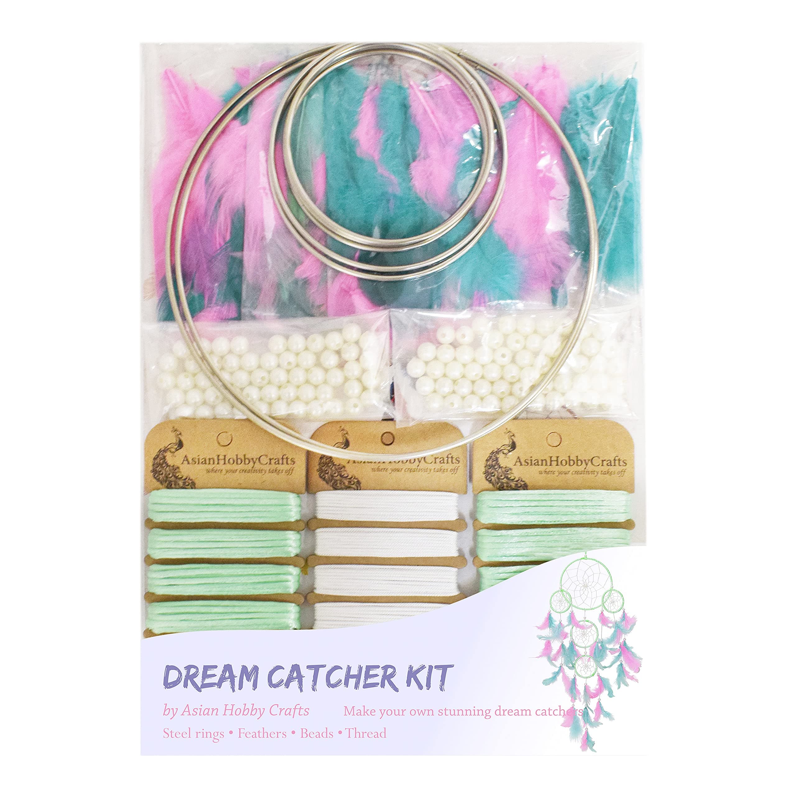 Asian Hobby Crafts DIY Dream Catcher Kit for Girls & Adults, Creative Art & Craft Kit for Birthday and Return Gifts, Includes Screen-Free Activities (Kit-S)
