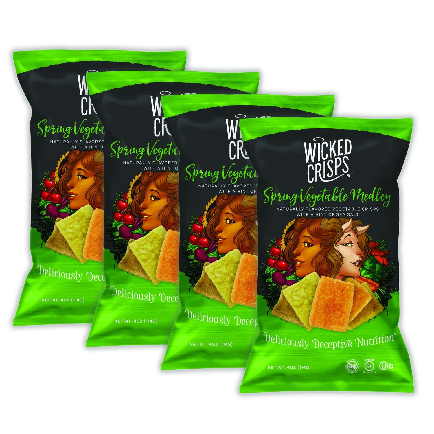 Spring Vegetable Medley, Baked Veggie Chips, Gluten-free, Low-fat, Non-GMO, Kosher, Gourmet Vegetable Crisps with a Hint of Sea Salt, All Natural, 4oz party-size bag (4 pack)