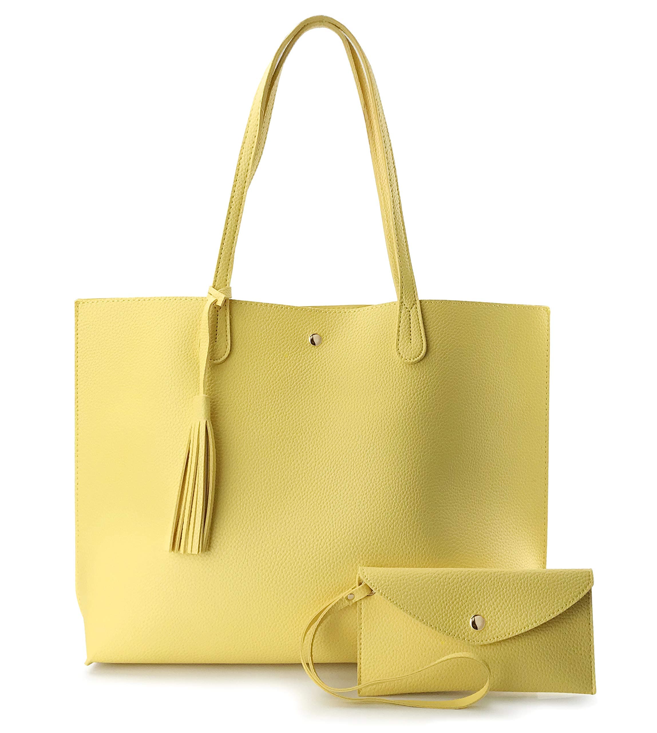 Minimalist Clean Cut Pebbled Faux Leather Tote Womens Shoulder Handbag