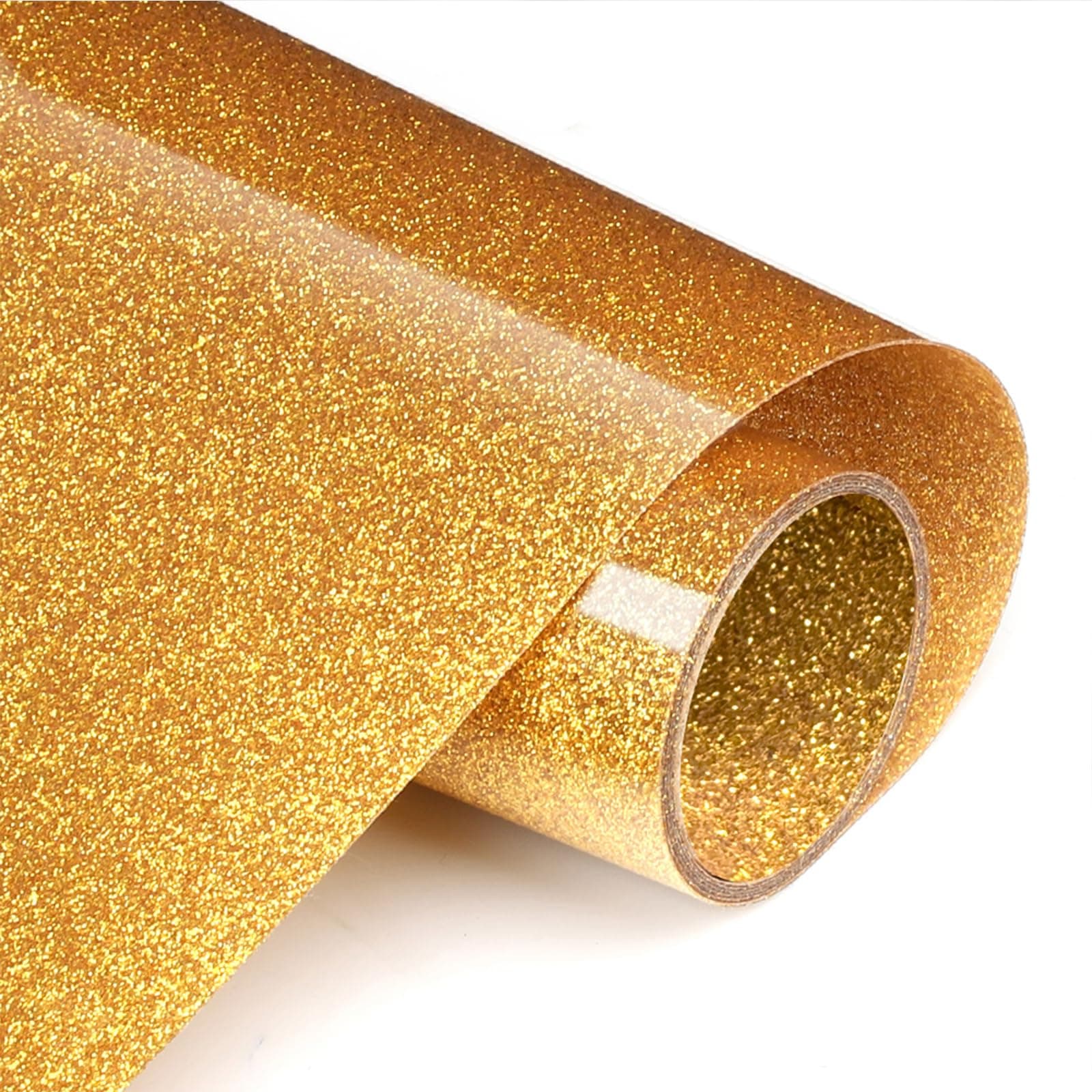 Glitter Gold Heat Transfer Vinyl Rolls 12in.x 5ft, HTV Vinyl Iron on Vinyl for T Shirts by TransWonder(Golden Yellow)