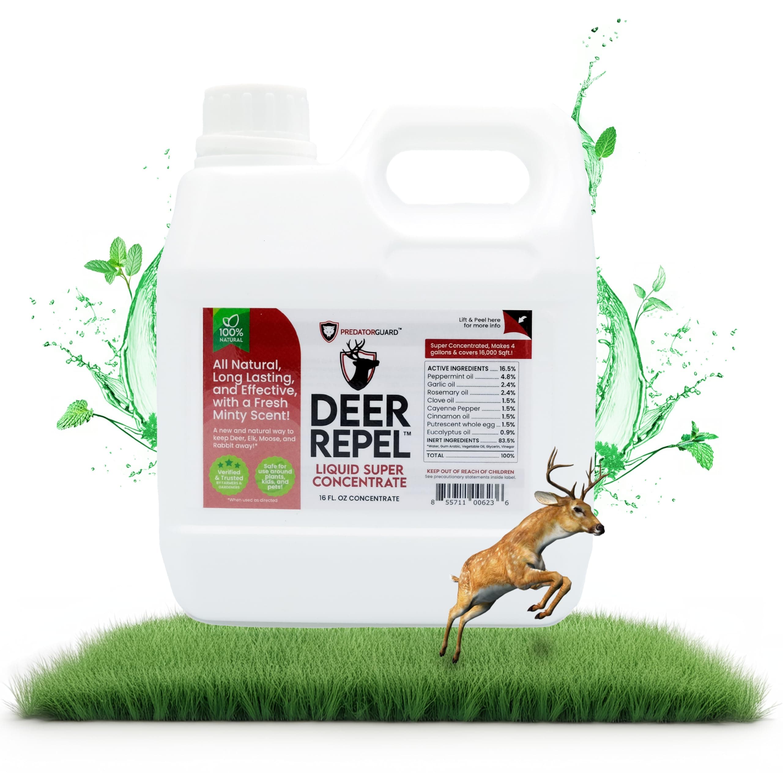 Predator Guard Deer Repellent - All Natural Animal Repellent Outdoor 16 oz Super Concentrate Liquid Lawn Spray for Deer, Elk, Moose and Rabbit - Treats up to 16,000 Sqft