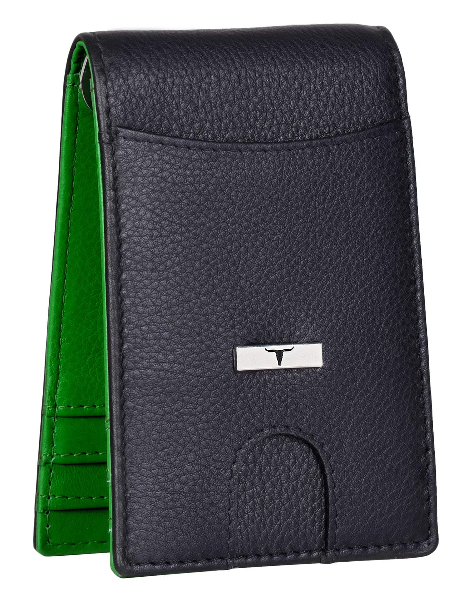 URBAN FOREST Eddy Black/Green Money Clip Leather Wallet for Men