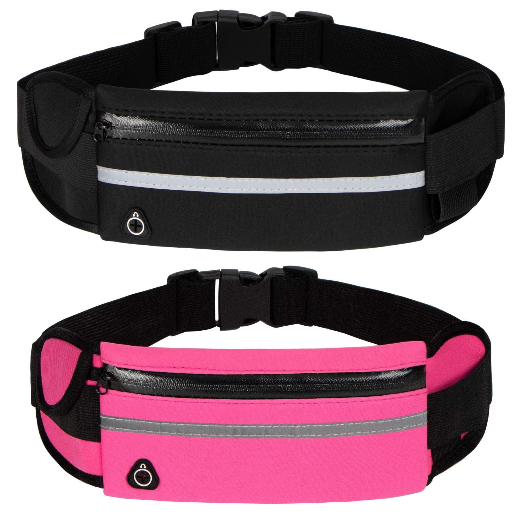 Running Belt Waist Packs,Workout Fanny Pack,Ultra Light Bounce Free Waist Pouch Fitness Workout Belt Sport Waist Pack for Women Men,Adjustable Waistband Bag for All Kinds of Phone (2 Pack-Black+Pink)