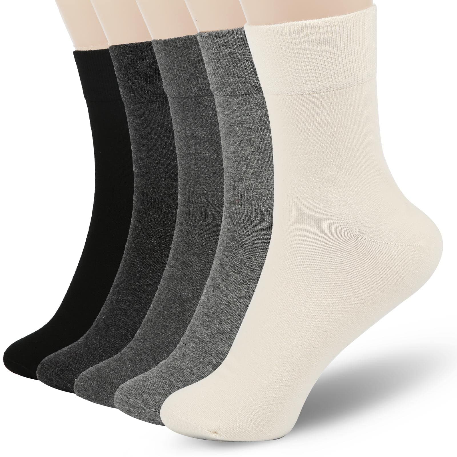 FGZ Women Thin Cotton Socks, Soft Cotton Bootie Socks Women Above Ankle Crew Socks 5 Pairs, 02-grey-2, 5-9