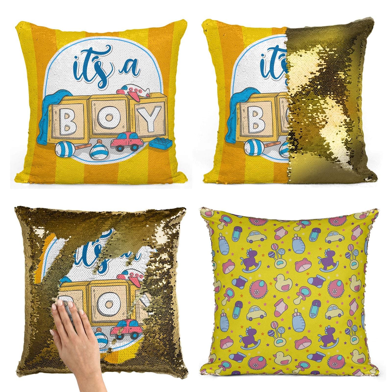 Bad Bananas Reversible Sequin Gender Reveal Pillow - Boy - Great for Baby Showers and Parties - Male Boy Gender Reveal Gift