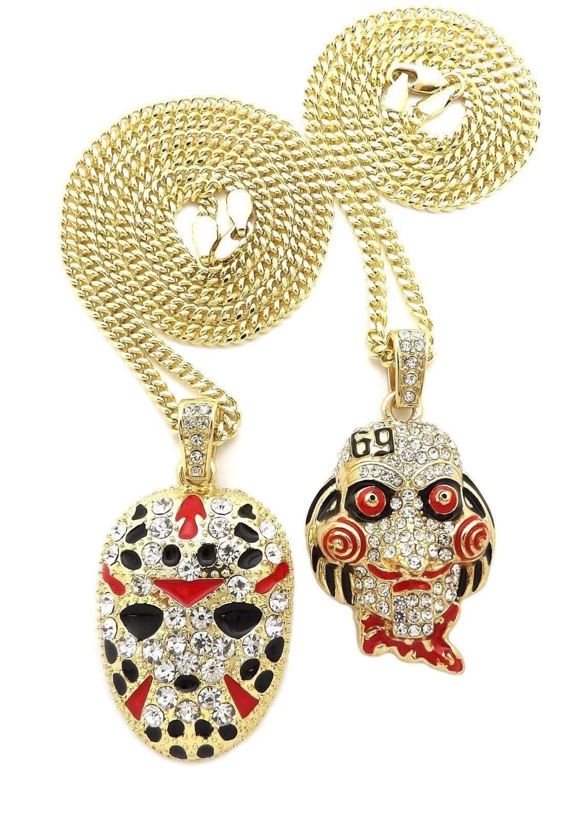 Shiny Jewelers USAMENS ICED OUT RAPPER MASK HIP HOP PENDANT 24" BOX, CUBAN, ROPE CHAIN NECKLACE
