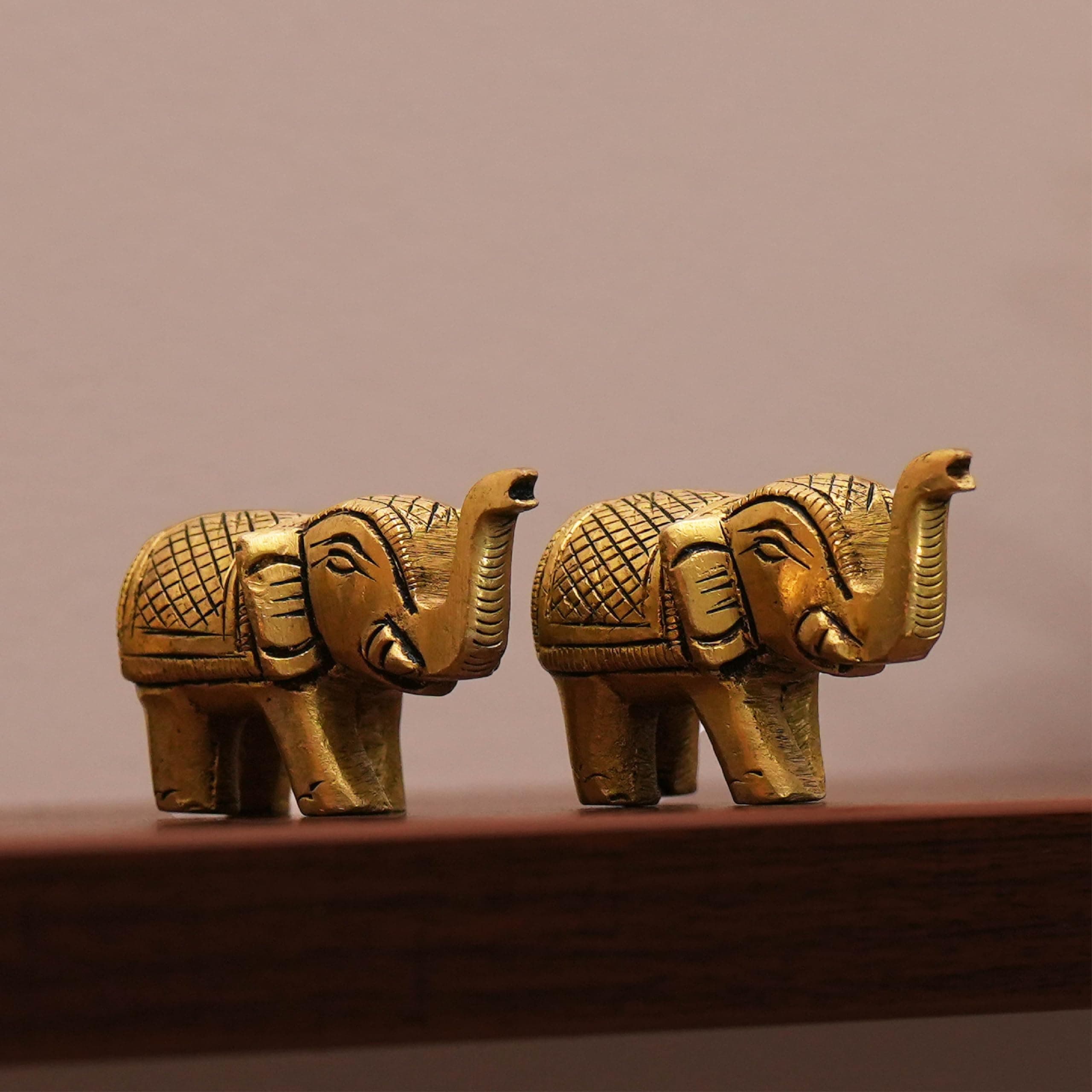 10Club Pure Brass Elephant Statue Small Size Gold Finish 2 pcs (300 gm) Set for Showpiece Your Home,Office Table & Gift Article,Animal Decorative Showpiece Figurines, Best for Gifting