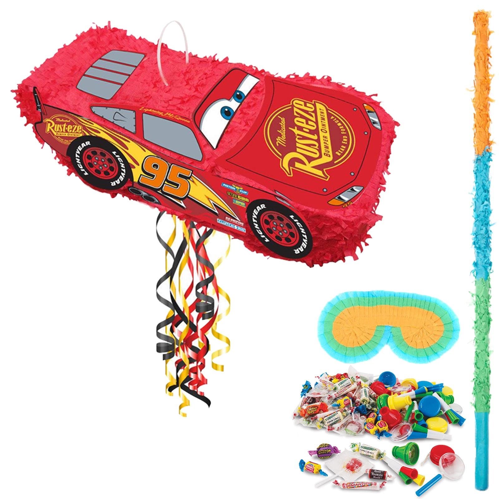 BirthdayExpress Disney Cars Lightning McQueen 3D Pinata Kit With Filler and Buster