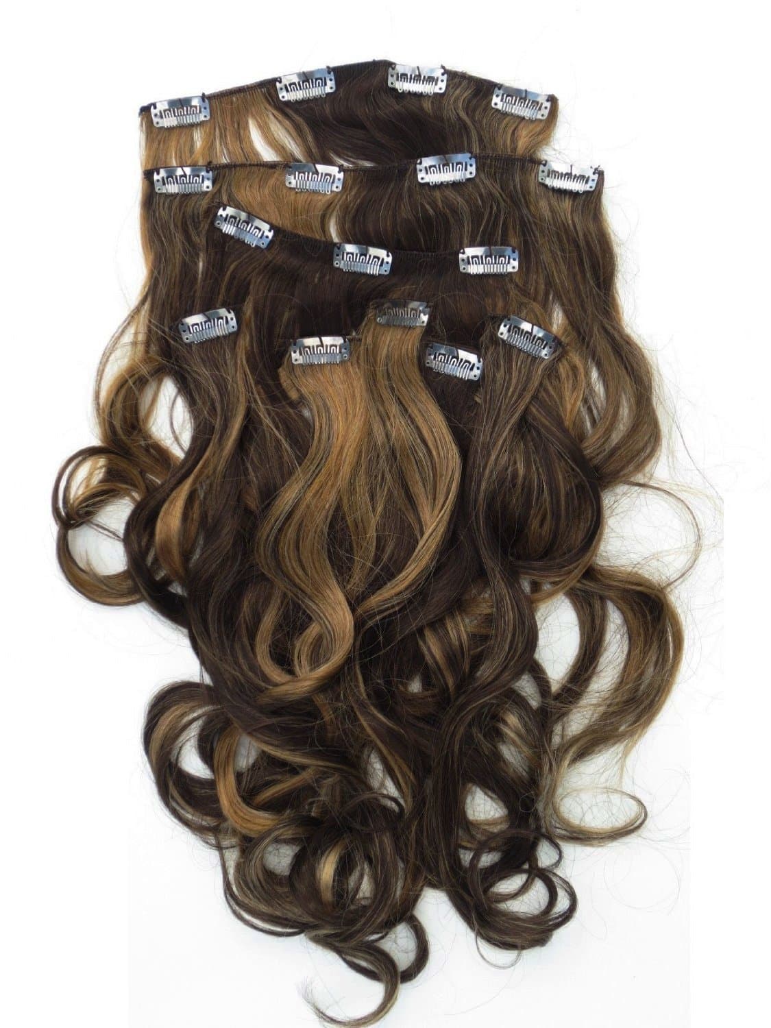 (New) Real Look Hair Extension In Chocolate Brown Honey Blonde Highlights Wav Synthetic