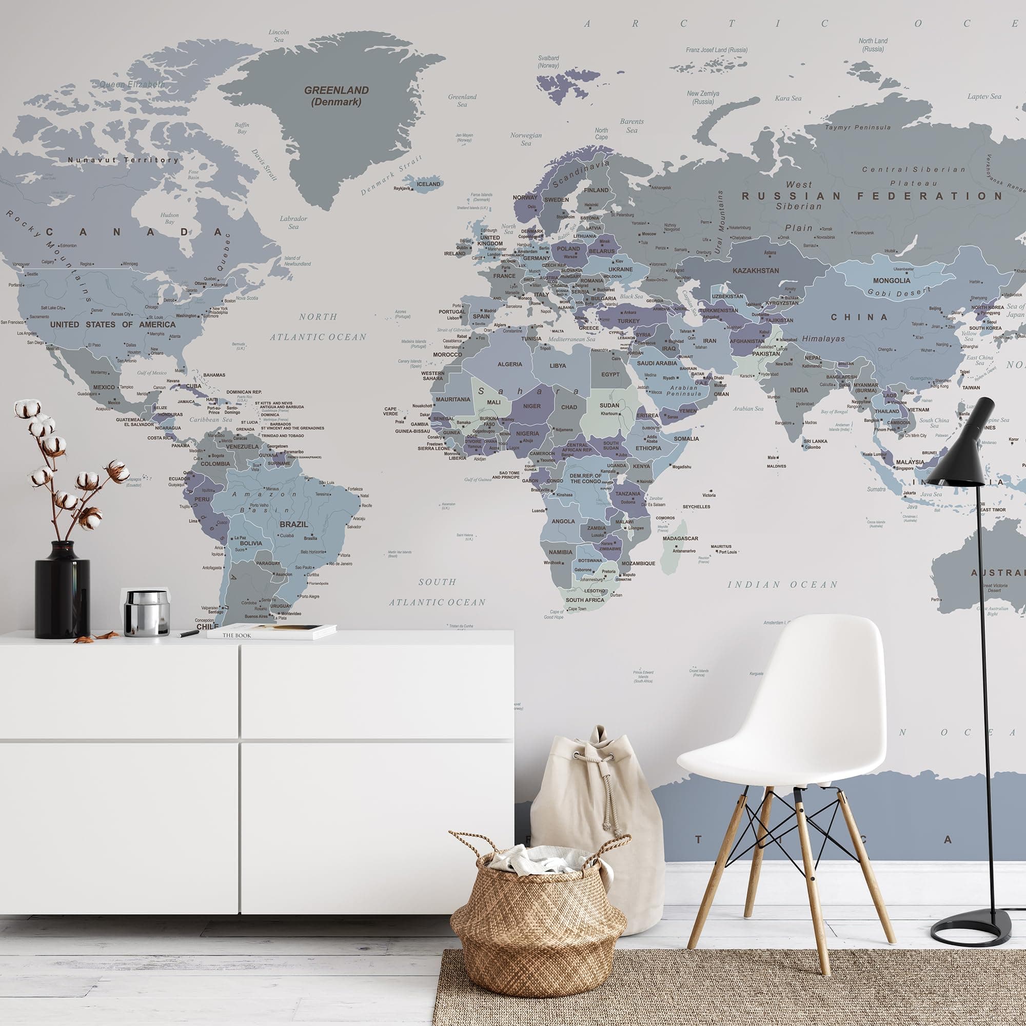 Murwall Map Wallpaper Political World Map Wall Mural White Map Wallpaper Purple Map Wall Mural Living Room