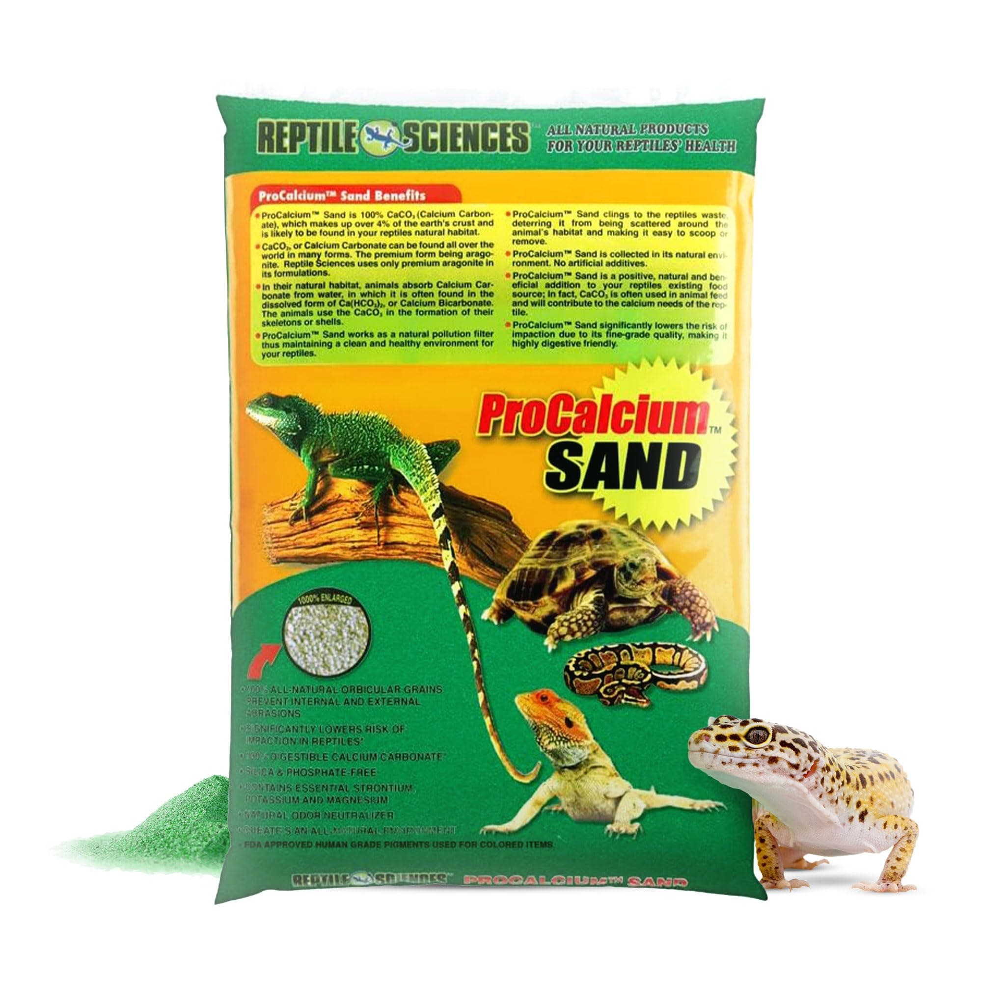 Green Pro-Calcium Terrarium Sand - 10 lbs - Natural Substrate for Reptile Habitats, Supports Digging & Enclosure Maintenance