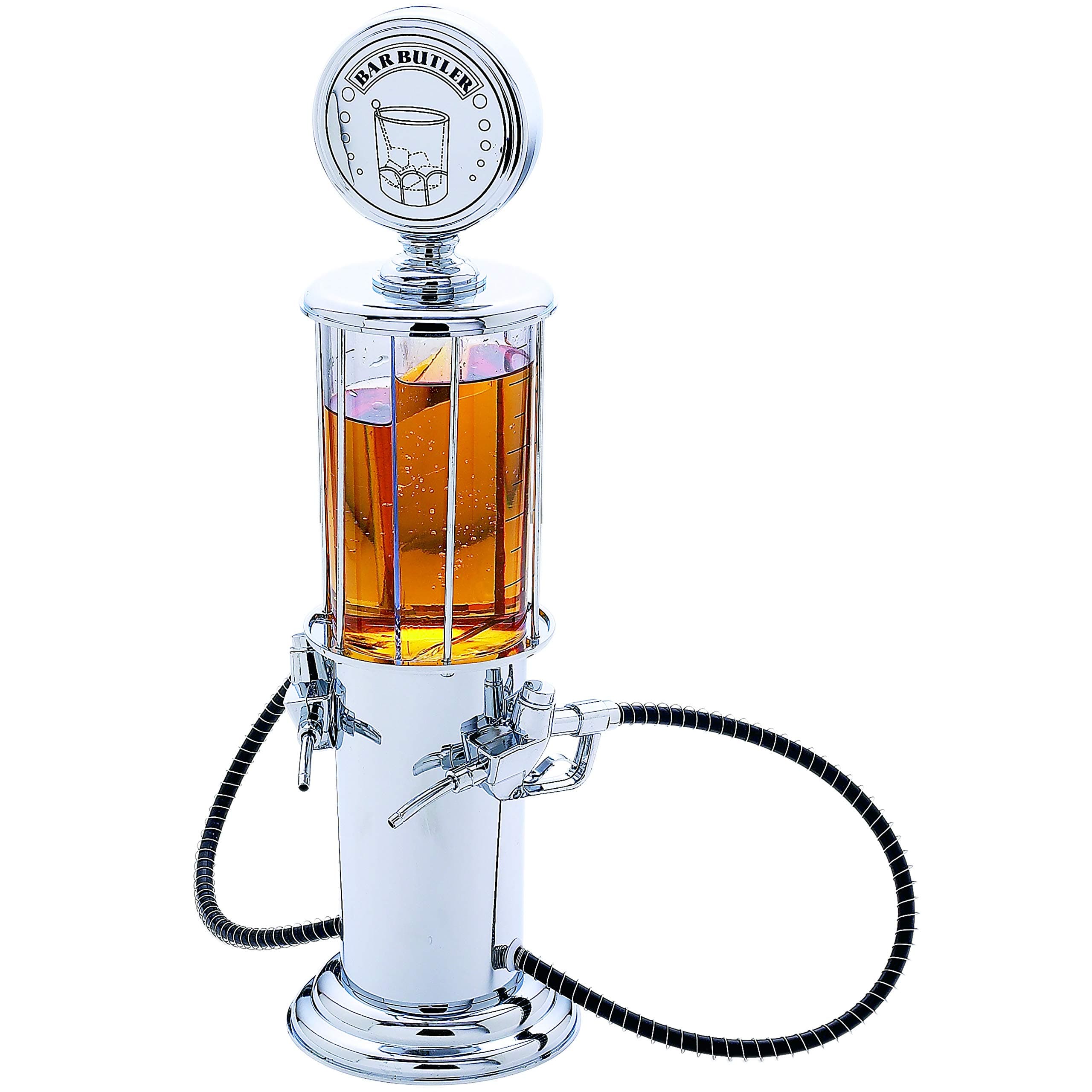 Bar Butler Antique Gas Pump Beverage Dispenser with 2 16 Ounce Containers, Silver