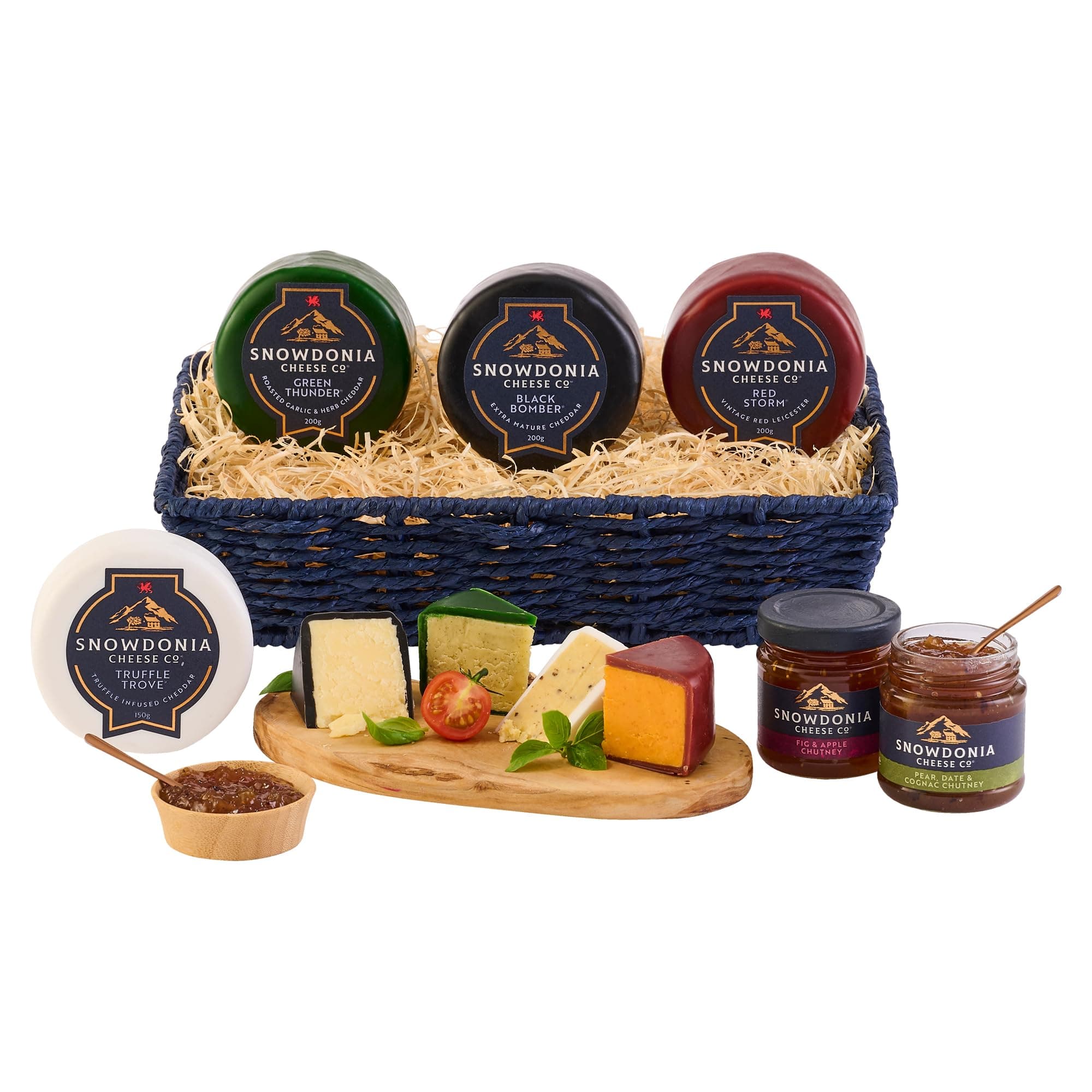 Snowdonia Cheese Company | Gourmet Cheese Gift Basket | 3 Luxury Welsh Cheeses and 2 Artisan Chutneys