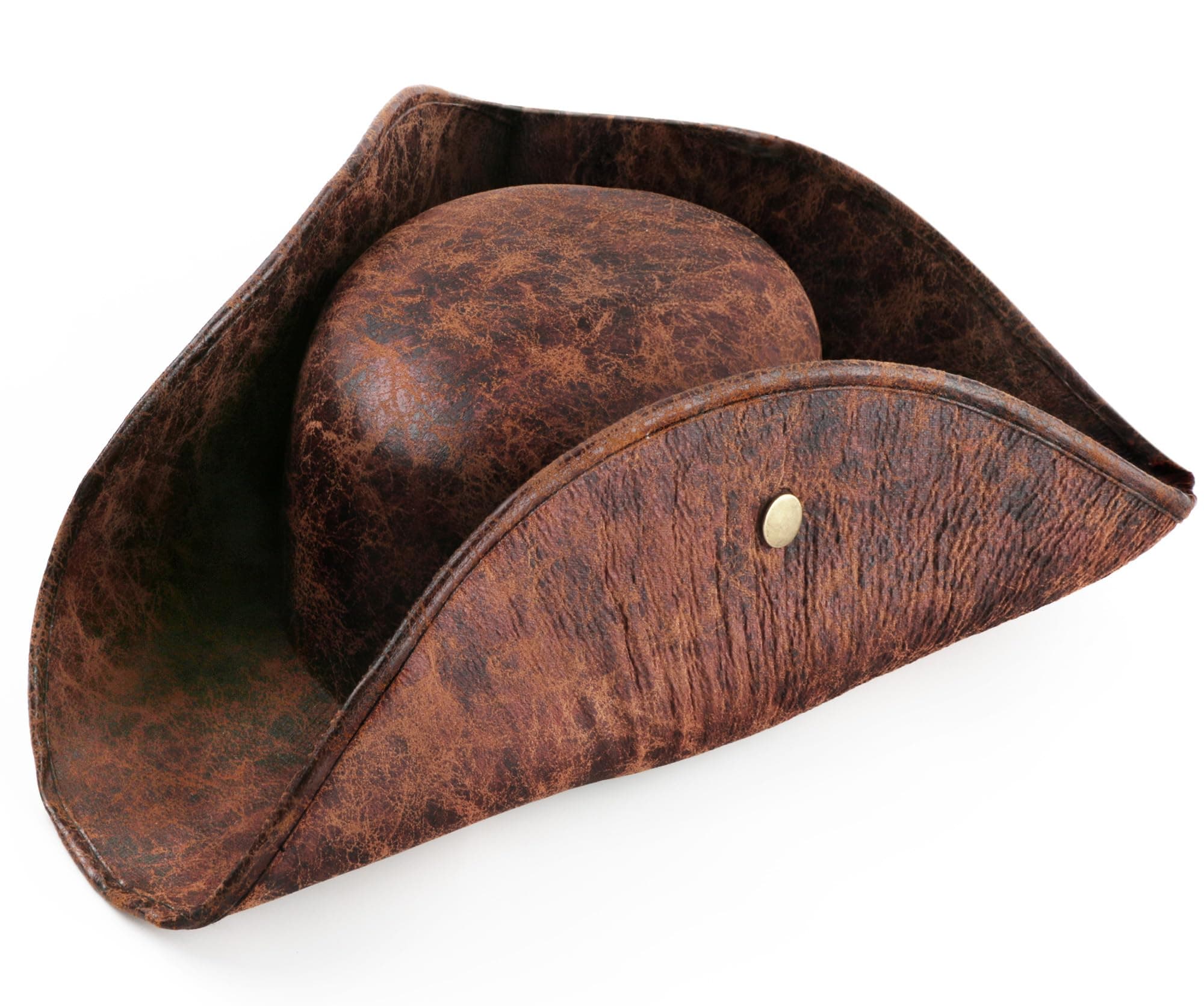 Srnede Pirate-Hat Women Tricorn Brown Pirate Men Leather Faux Leather Vintage Wrinkle Distressed Brown