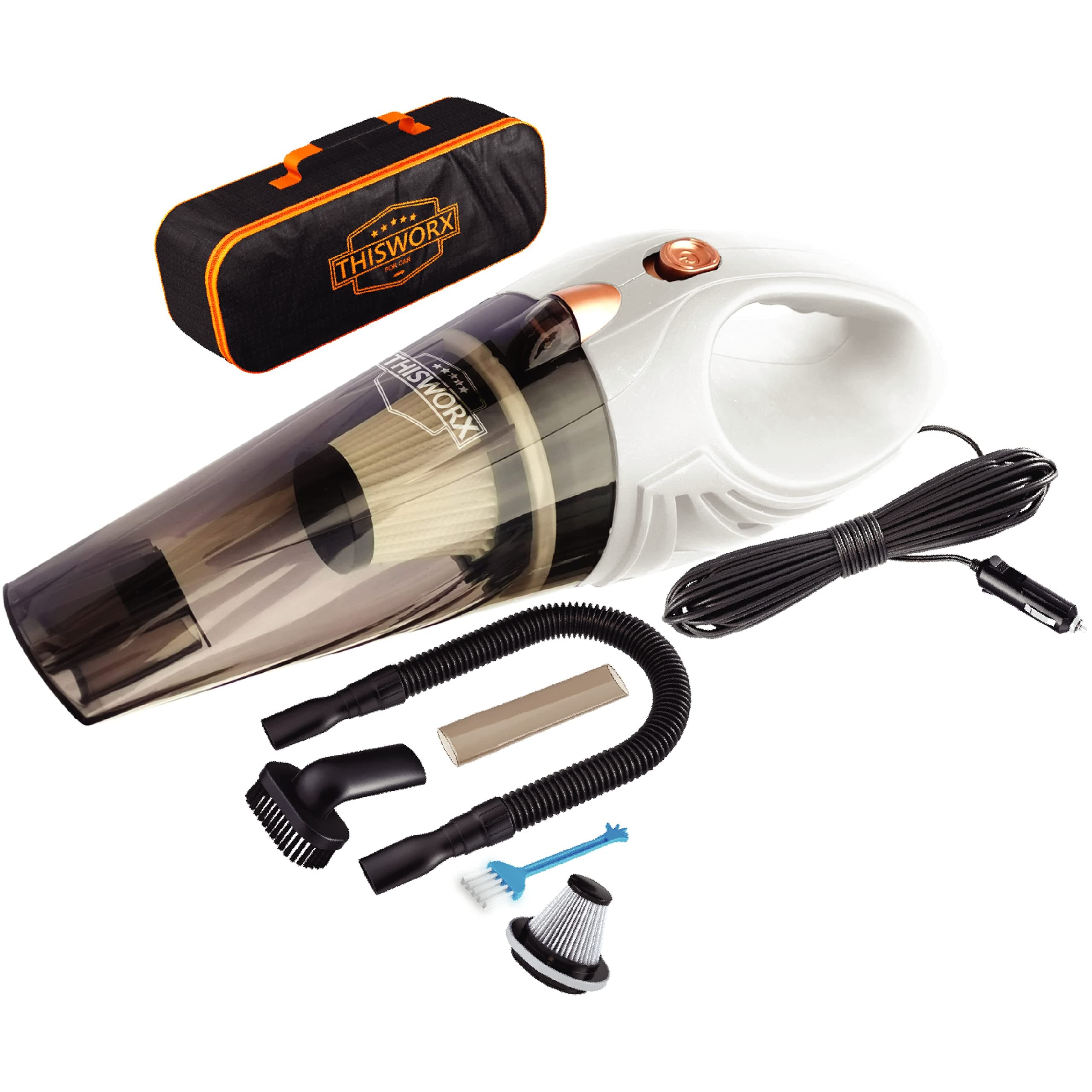 ThisWorx Car Vacuum Cleaner - Portable Handheld Mini Vacuum Cleaner W/ 16ft Cord, Bag, & Attachments - Small Vacuum for Car, RV, Boats, Travel