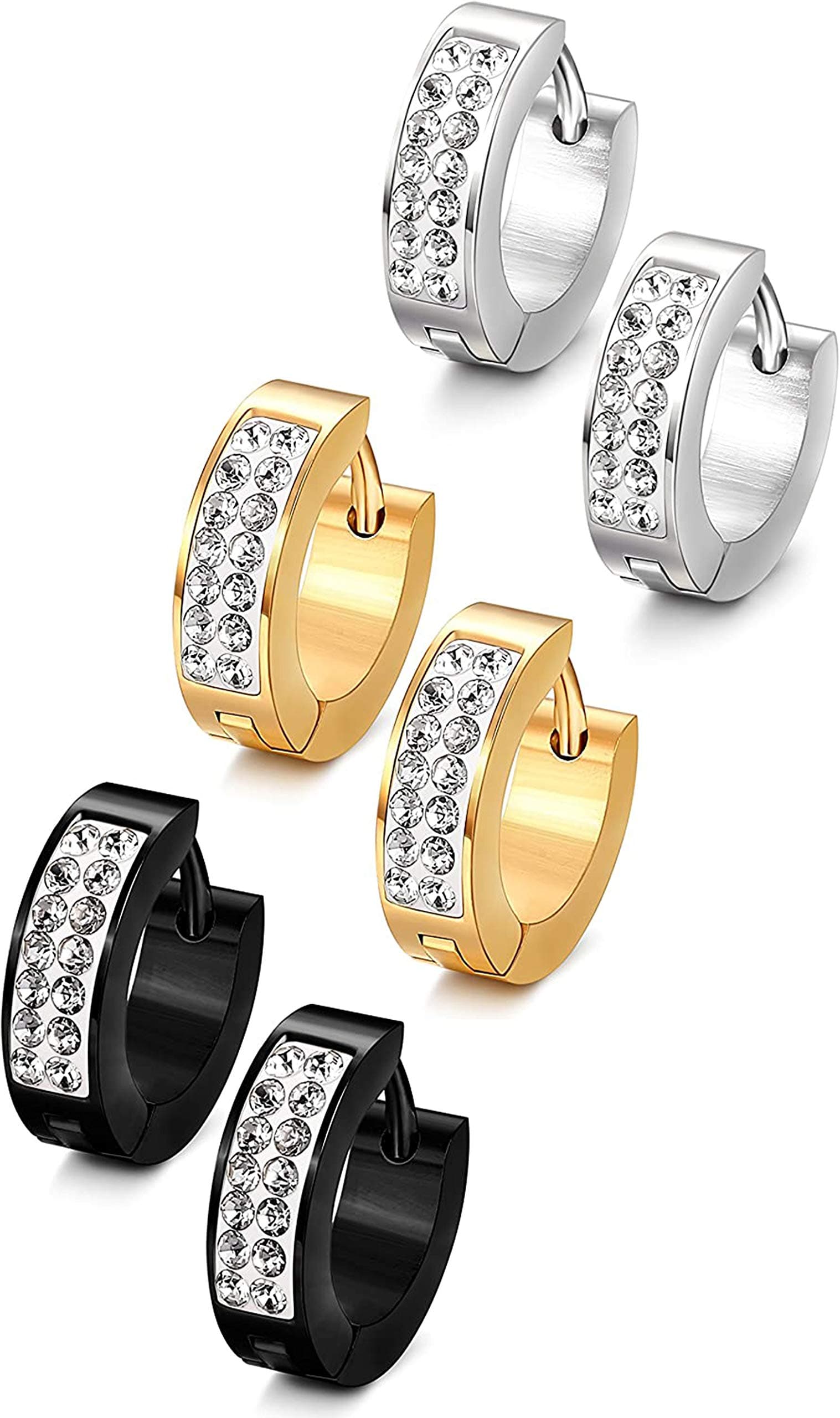 JstyleStainless Steel Womens Mens Hoop Earrings Huggie Earrings CZ Piercings 3 Pairs 18G