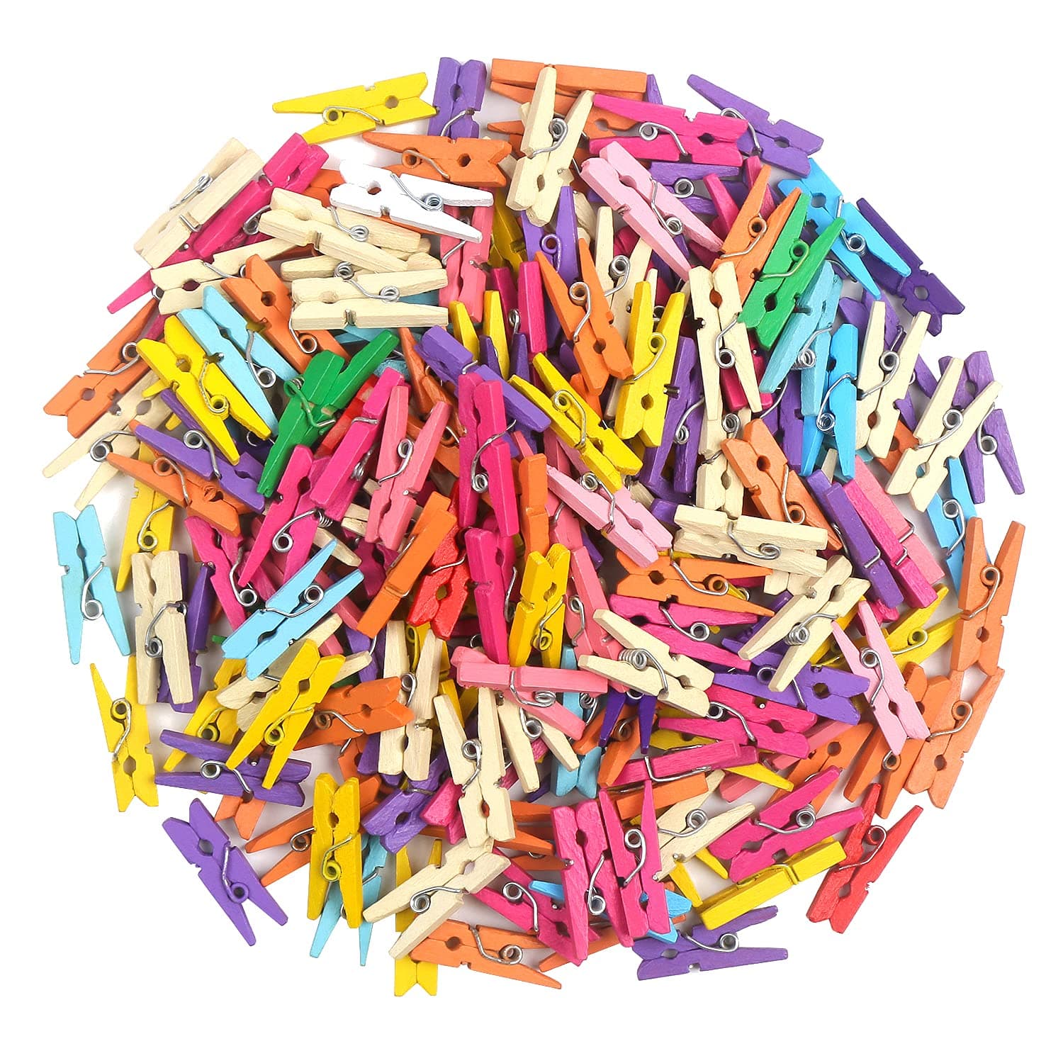 KIMOBER 200pcs Mini Wooden Clothespins,Mixed Colored Small Craft Peg Pins Clips for Photos Pictures Paper Crafts