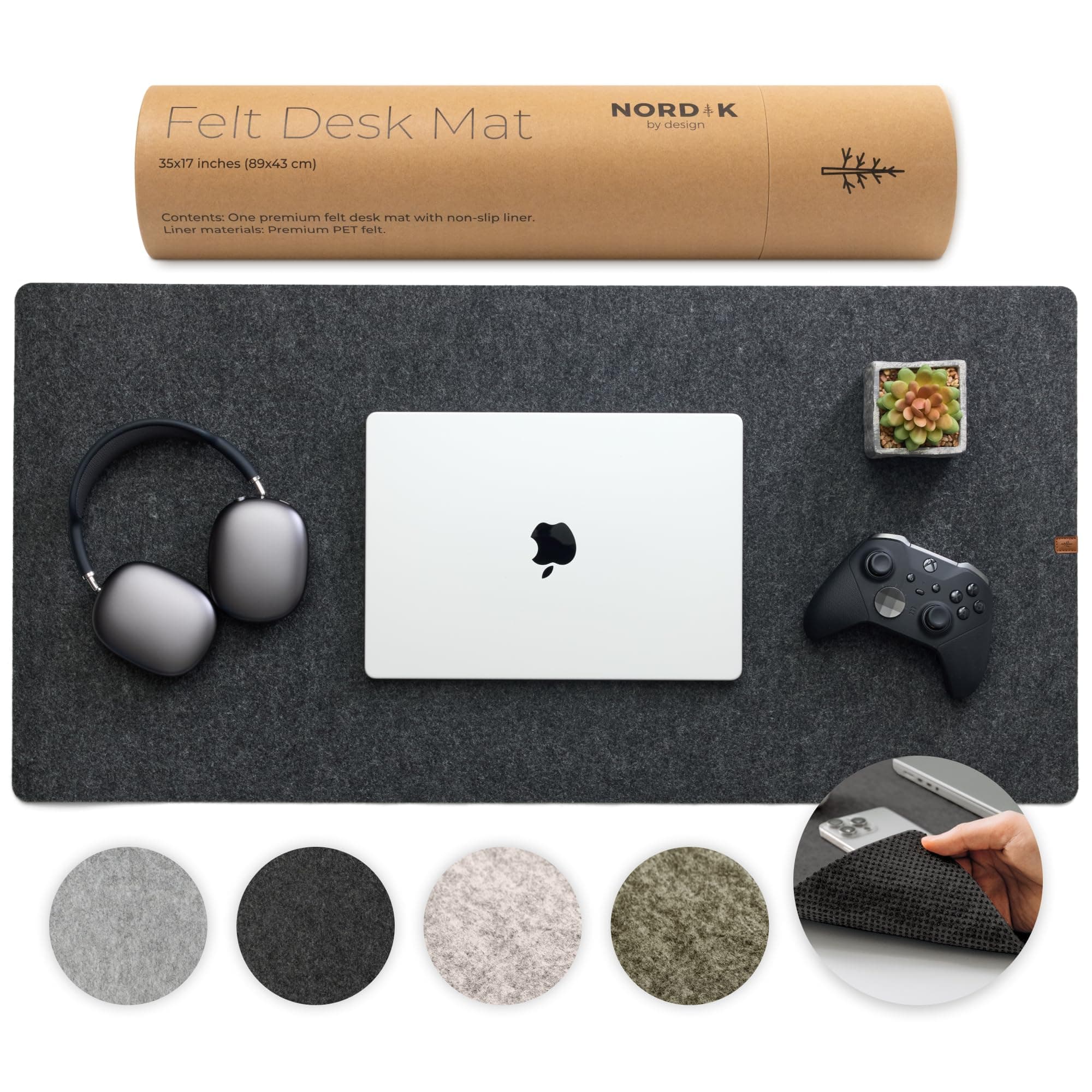 Nordik Large Felt Desk Mat - Charcoal - 35 x 17 Inches - Full Desk Keyboard Mat - Computer Desk Mat for Keyboard and Mouse Pad - Desktop Mat - Large Felt Desk Pad