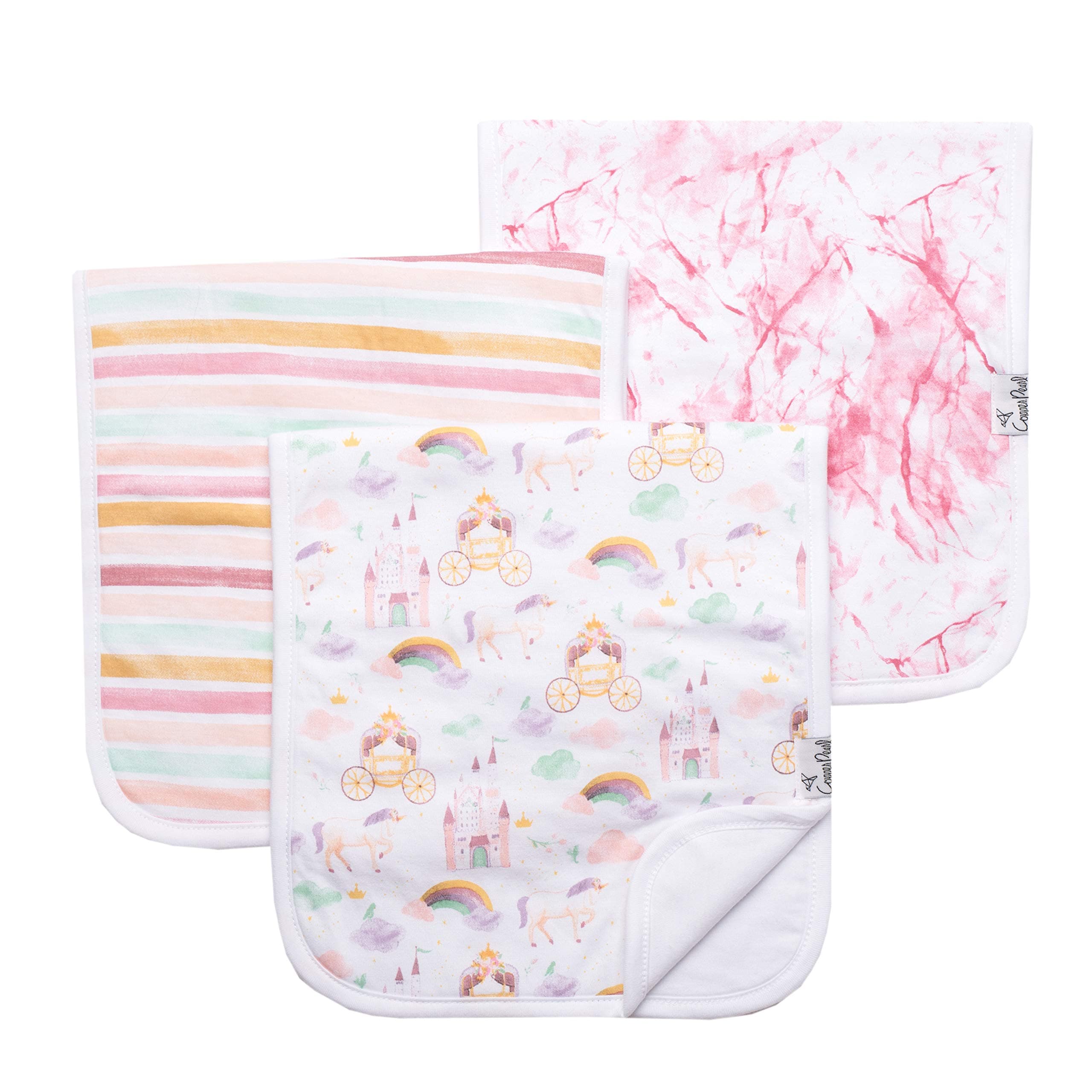 Copper PearlPremium Baby Burp Cloths - 3-Pack Large Cotton Burp Cloths, Extra Soft Spit Up Rags with 3 Absorbent Layers, Perfect for Baby Girl Gifts (21" x 10" Size, Enchanted Set)