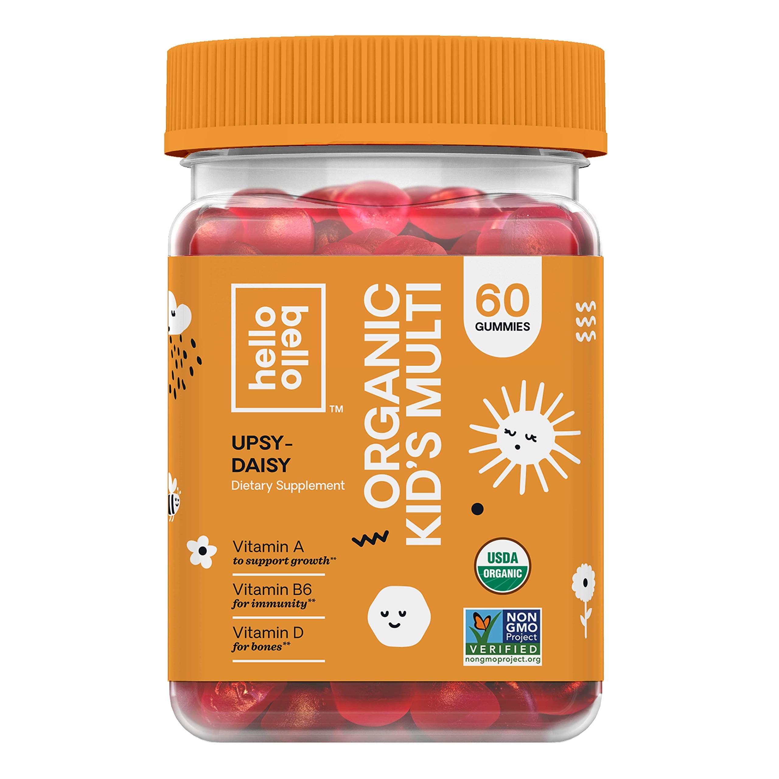Hello Bello Organic Kid's Multi Vitamin I Vegan, Certified Organic and nonGMO Gummies I Made with Vitamin A for Growth, Vitamin B6 for Immunity and Vitamin D for Healthy Bones I 60 Count (1 Pack)