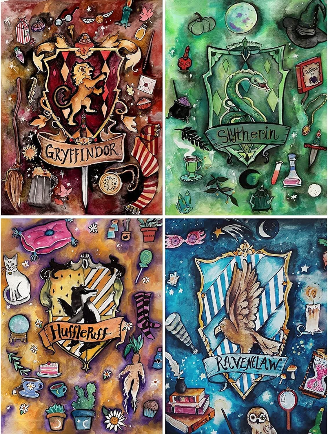 Clendo 4 Pack Diamond Painting Kits for Adults, Diamond Art Kit for Beginners Round Full Drill Rhinestones Art Crafts Home Wall Decor Gift Animal Magic Badge (12x16inch/30x40cm)