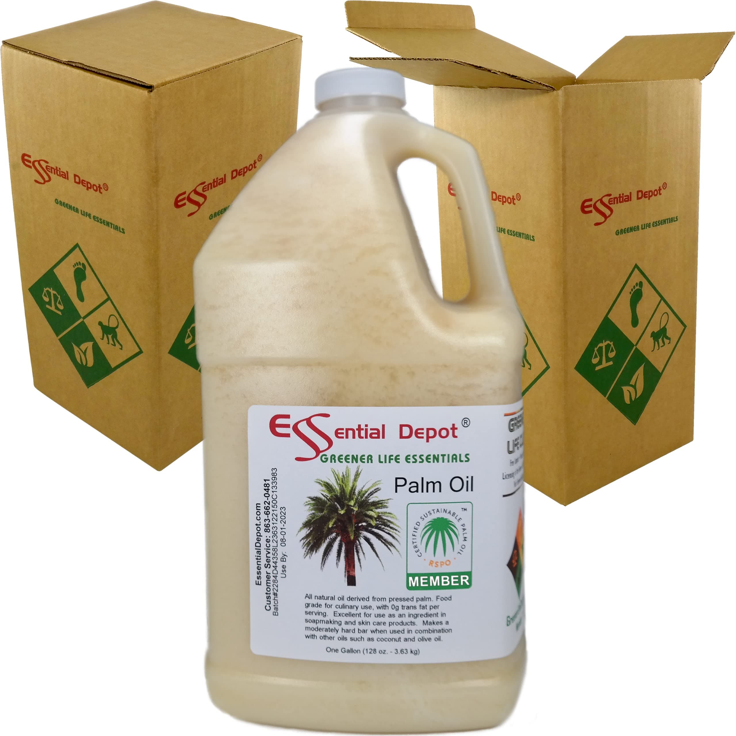 Essential Depot Palm Oil - RSPO Certified - Sustainable - Food Grade - Kosher - Not Hydrogenated - 1 Gallon - Safety Sealed HDPE Container with Resealable Cap
