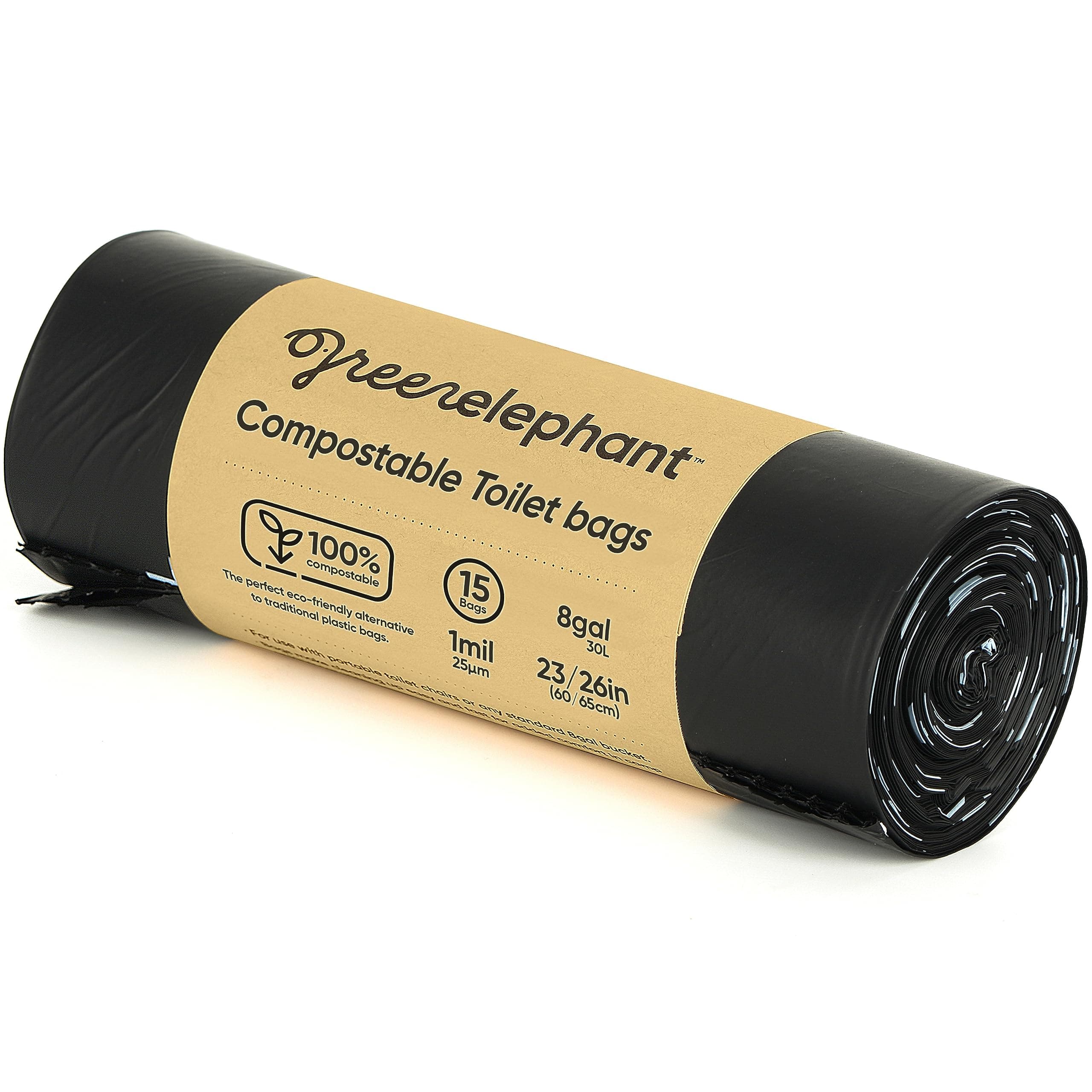 Green Elephant Portable Toilet Bags - 15 Count, Compost Certified, Ok Compost, Camp & Portaloo Toilet Liners (1 Pack)