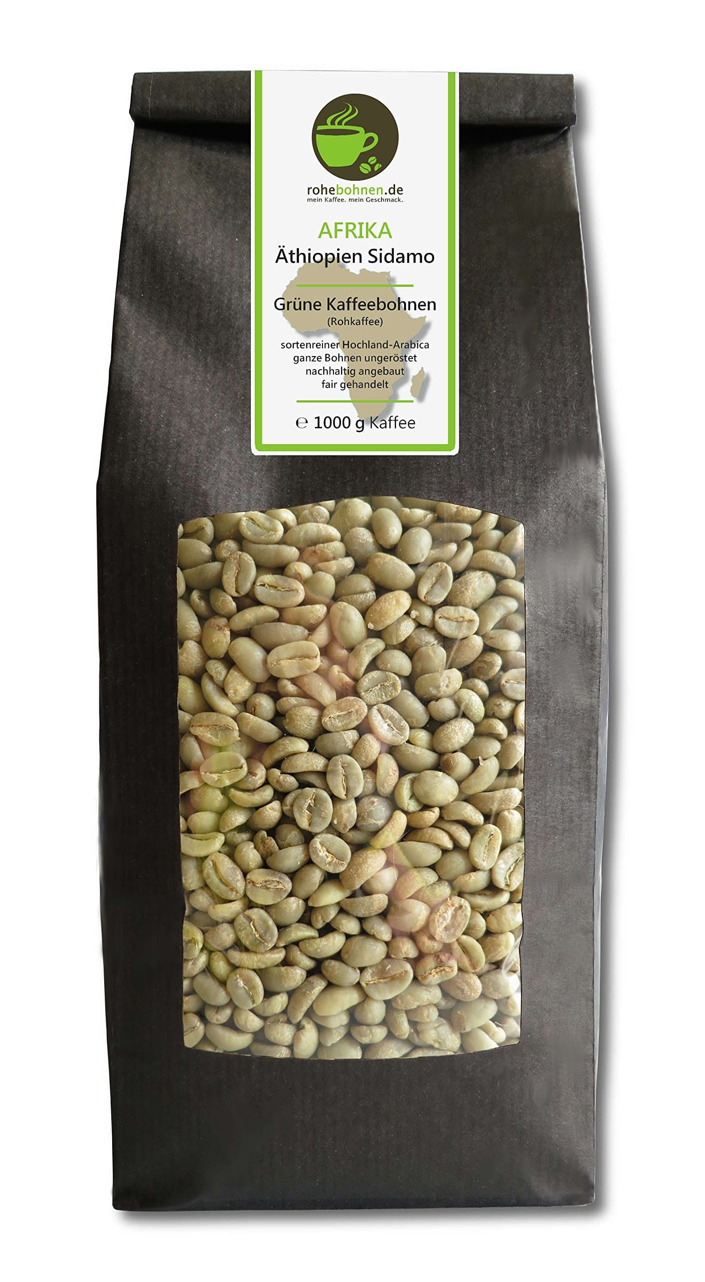 Green coffee beans Ethiopia Sidamo (highland raw coffee beans, unroasted 1000g) - GMP certified