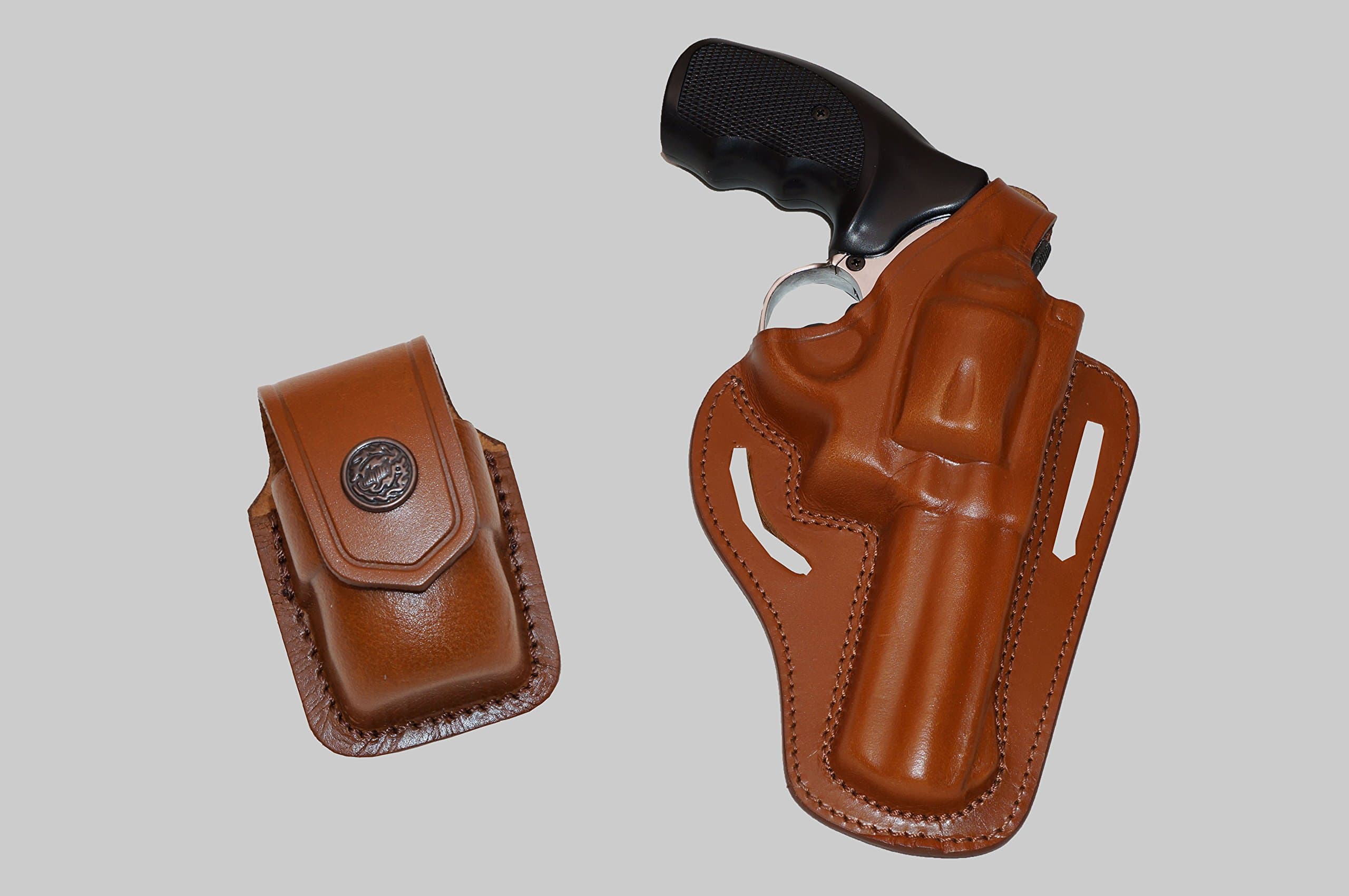 357 Magnum Holster, 2 Slot Pancake OWB Leather Gun Holster Thumb Break Handmade!